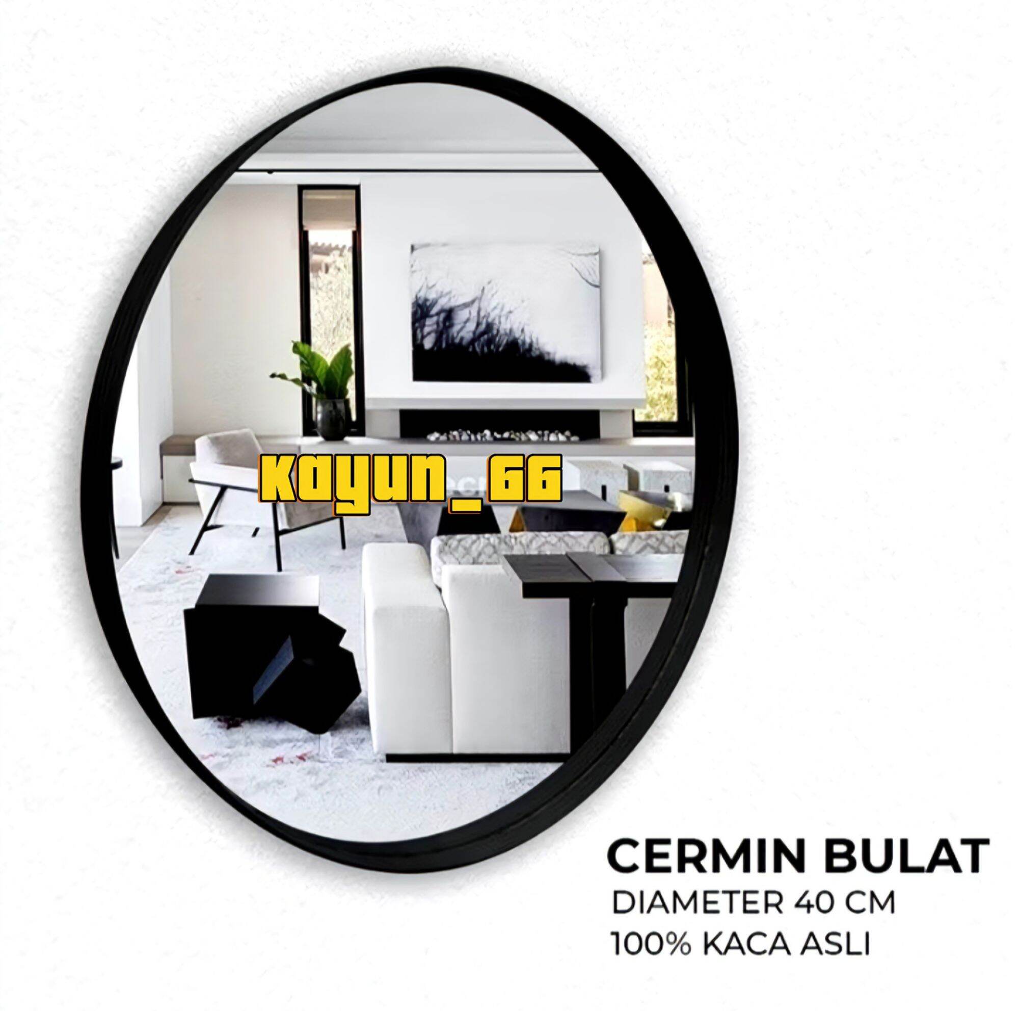 Cermin bulat aesthetic diameter 40cm/Cermin gatung 100% cermin asli Frame hitam