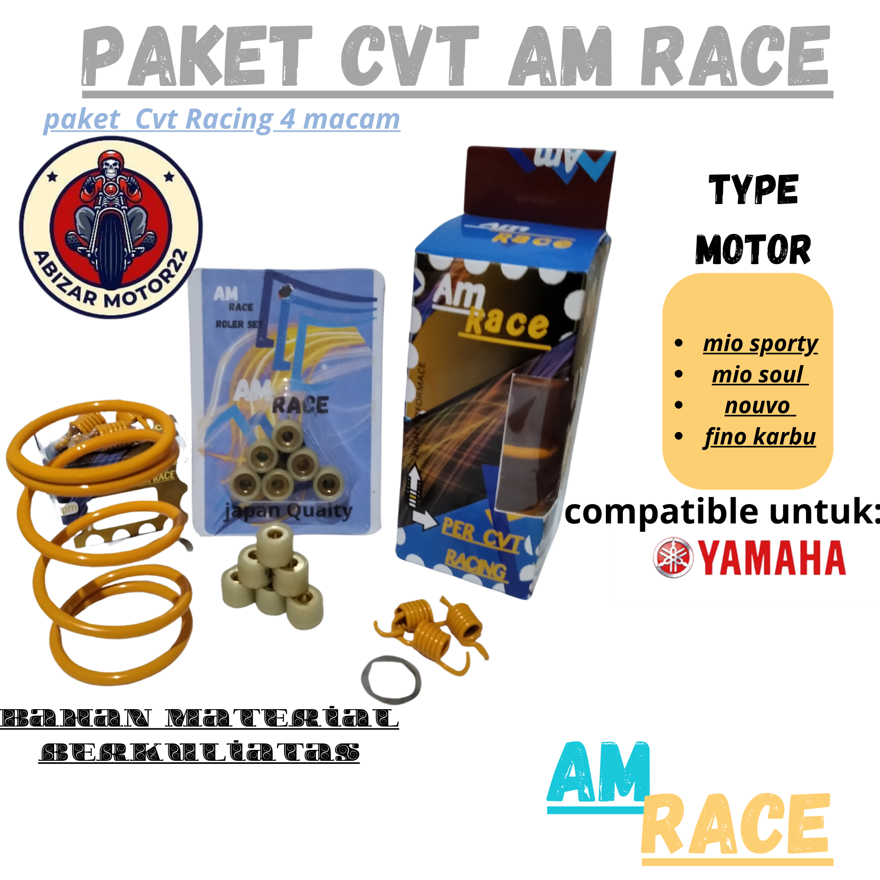 Paket Kirian CVT Mio - Mio Sporty - Smile - Garnis - Fino Karbu - Mio Soul Karbu -Paket Per Cvt Racing 1500 Rpm Upgrade CVT Mio Perganda Per Sintri Roler Roller Racing 9 Gram Kualitas Terbaik Abm ClD TDR