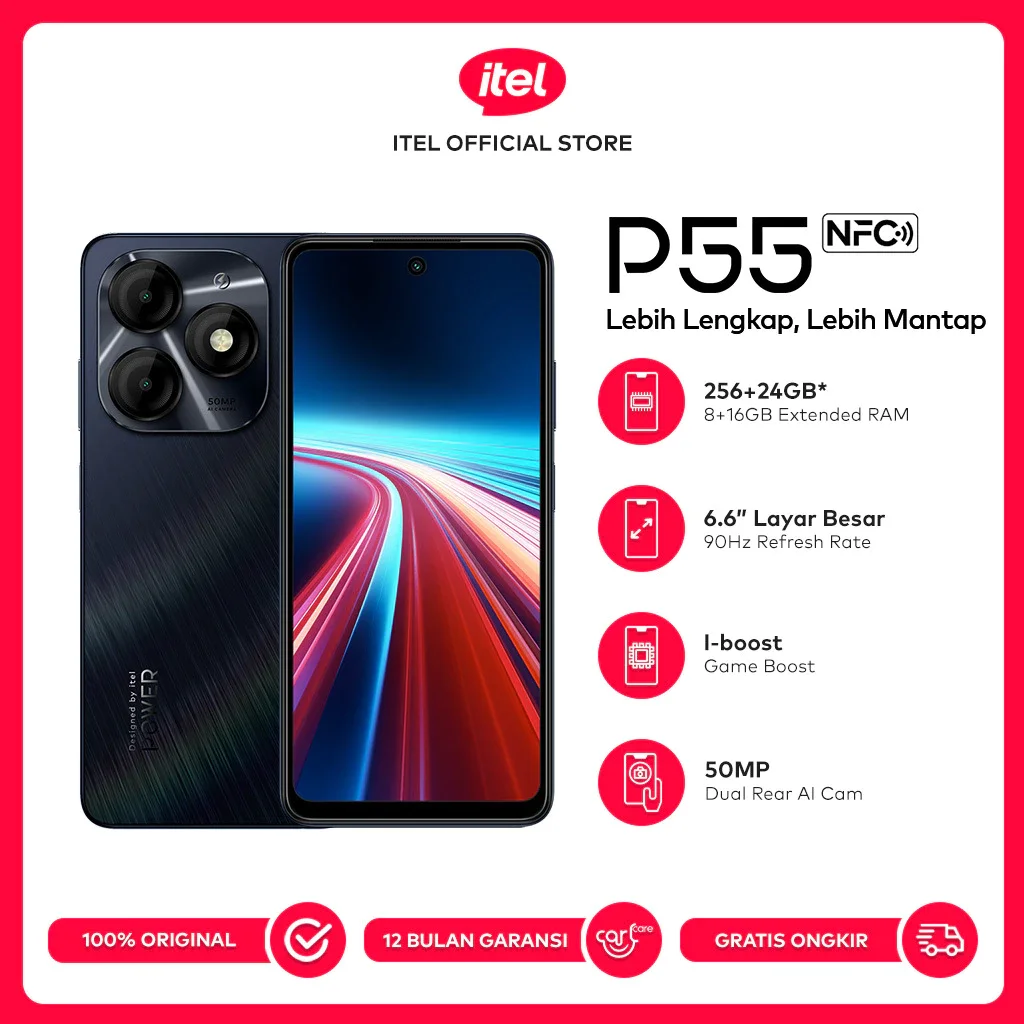 ITEL P55 NFC RAM 8+16/256GB GARANSI RESMI Giá 1,499,000 Đồng*Miễn phí vận chuyển