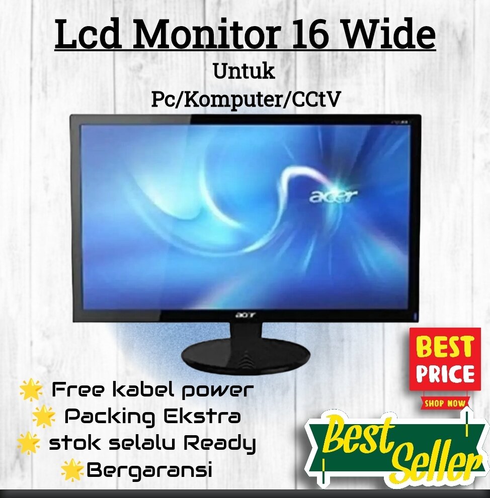 Monitor 16 inc wide LED/LCD Untuk pc/Komputer/CctV second mulus ...