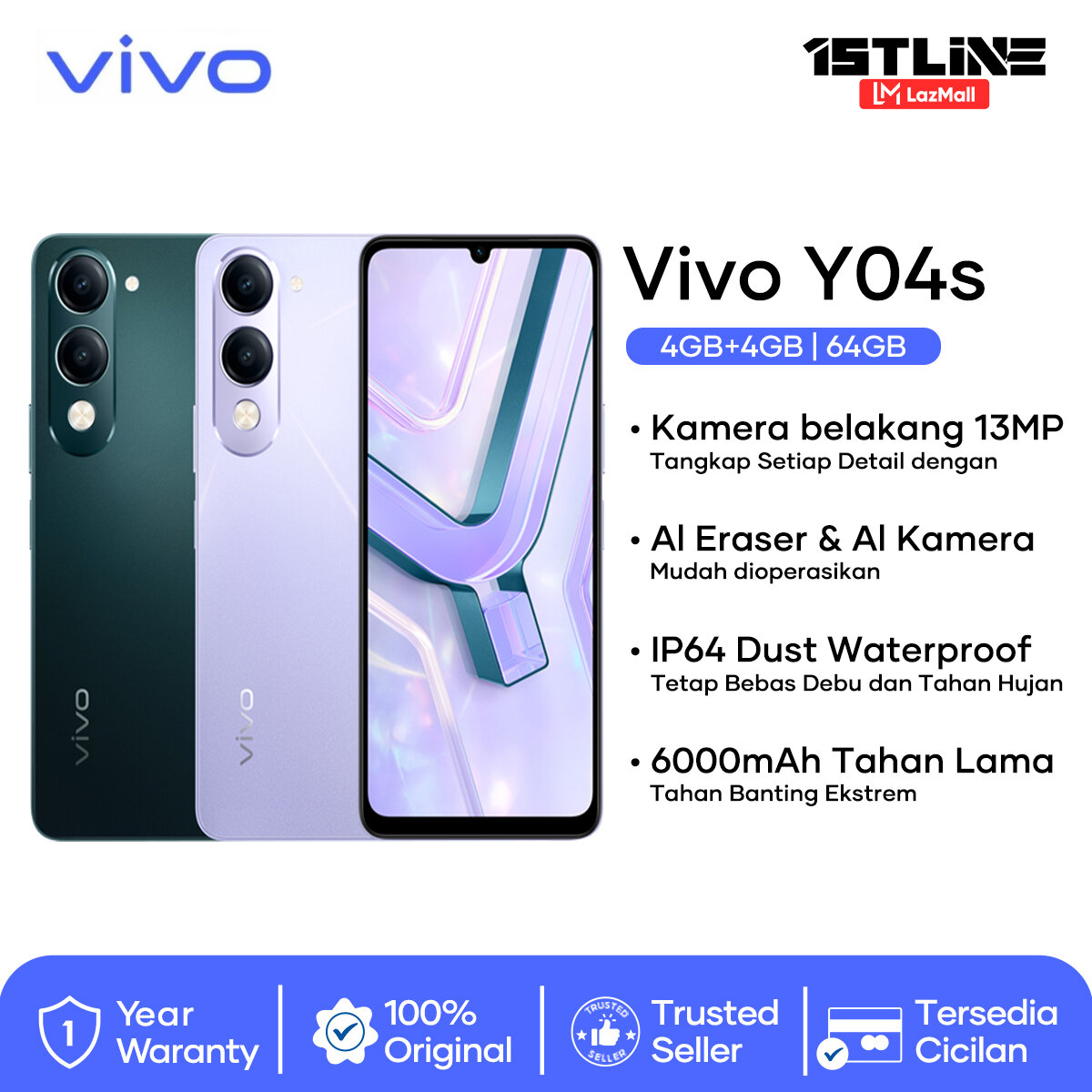 Vivo y04s (4/64GB) -Official warranty from Vivo Indonesia Giá 1,399,000 Đồng*Miễn phí vận chuyển