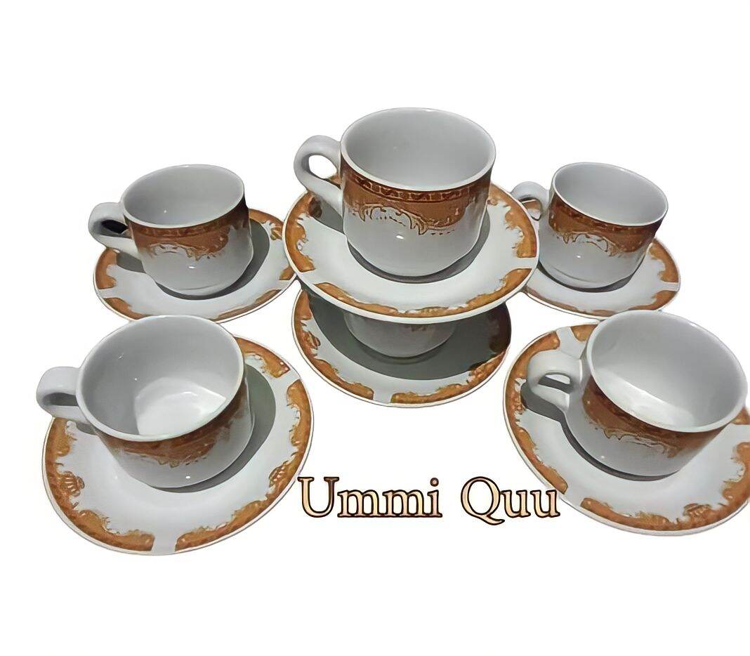 CANGKIR SET KERAMIK MAHKOTA ISI 6pcs Gelas dan 6pcs Tatakan/Set Gelas kopi teh