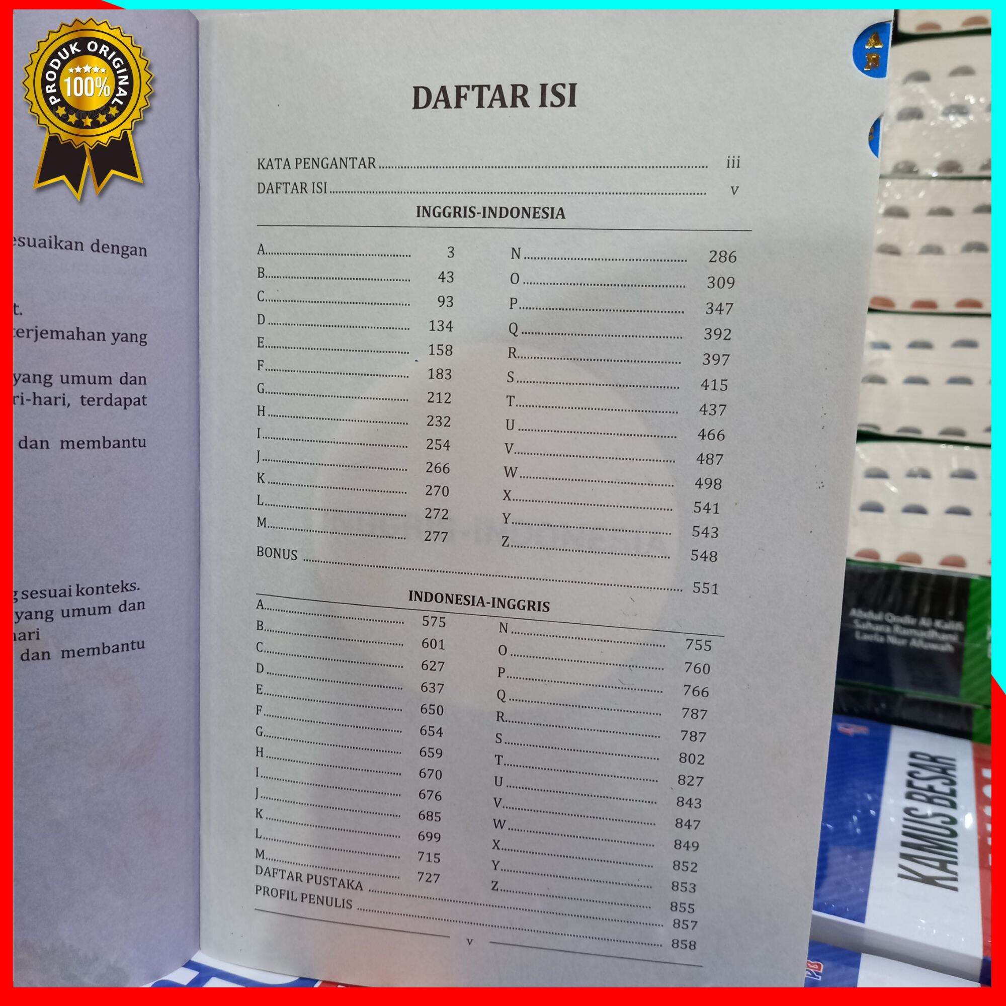 KAMUS BAHASA INGGRIS LENGKAP : Besar Inggris - Indonesia, Indonesia - Inggris, INDEX Abjad, Pustaka Baru Press. 