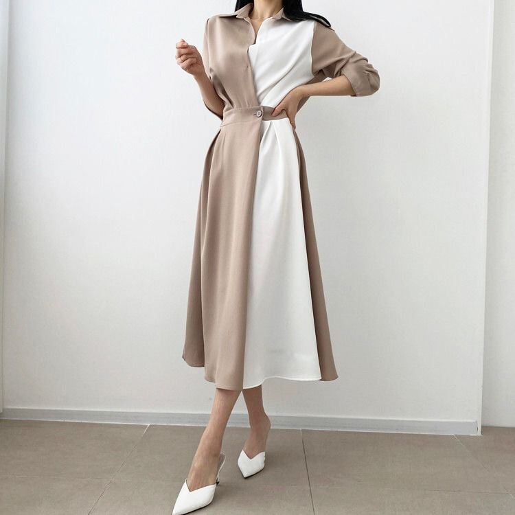 Tuton Dress Korean Formal Simple Basic Sopan Rapi Kerah Kerja Kantor