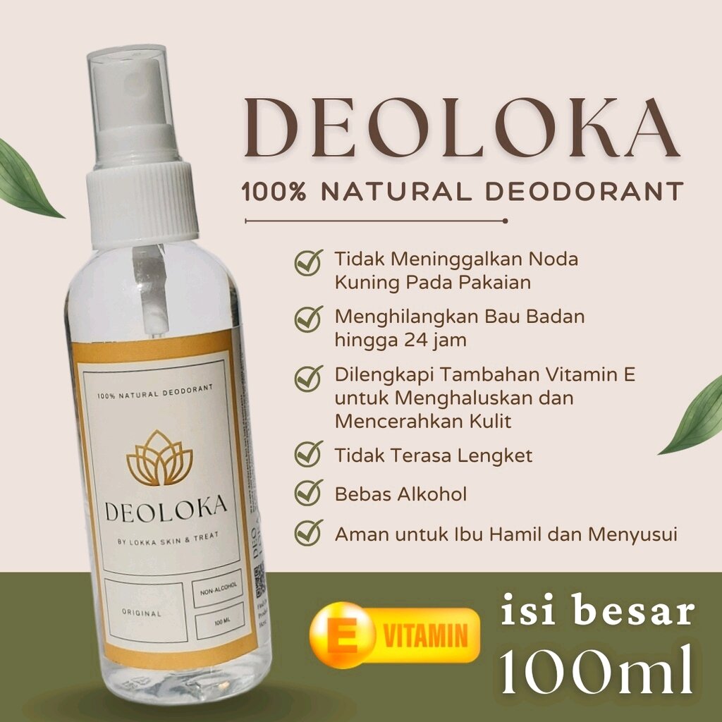 DEOLOKA Natural Deodorant Tawas Cair 100ml - 100% Alami untuk Mencerahkan dan Menghaluskan Kulit