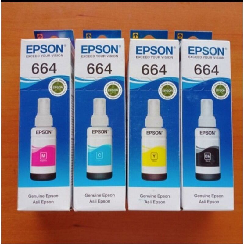 1 SET Tinta Printer Epson 664 Original Premium Support Tipe : L100, L110, L120, L200, L210, L220, L350, L360, L380, L385, L405, L455, L485, L555, L565, L655, L1300, L1455. Harga 124,000 rupiah*Gratis Ongkir