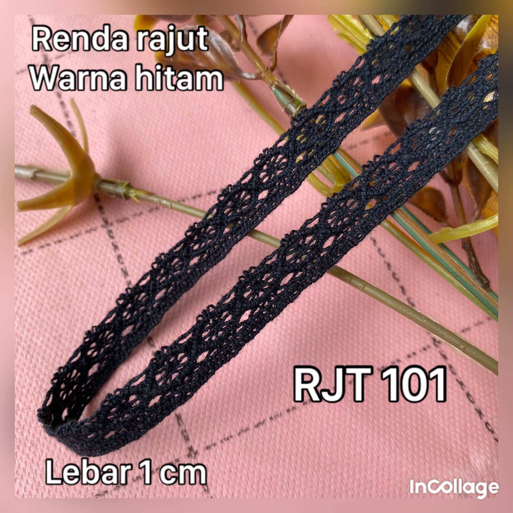 Per 3 meter renda rajut warna hitam lebar 1 cm