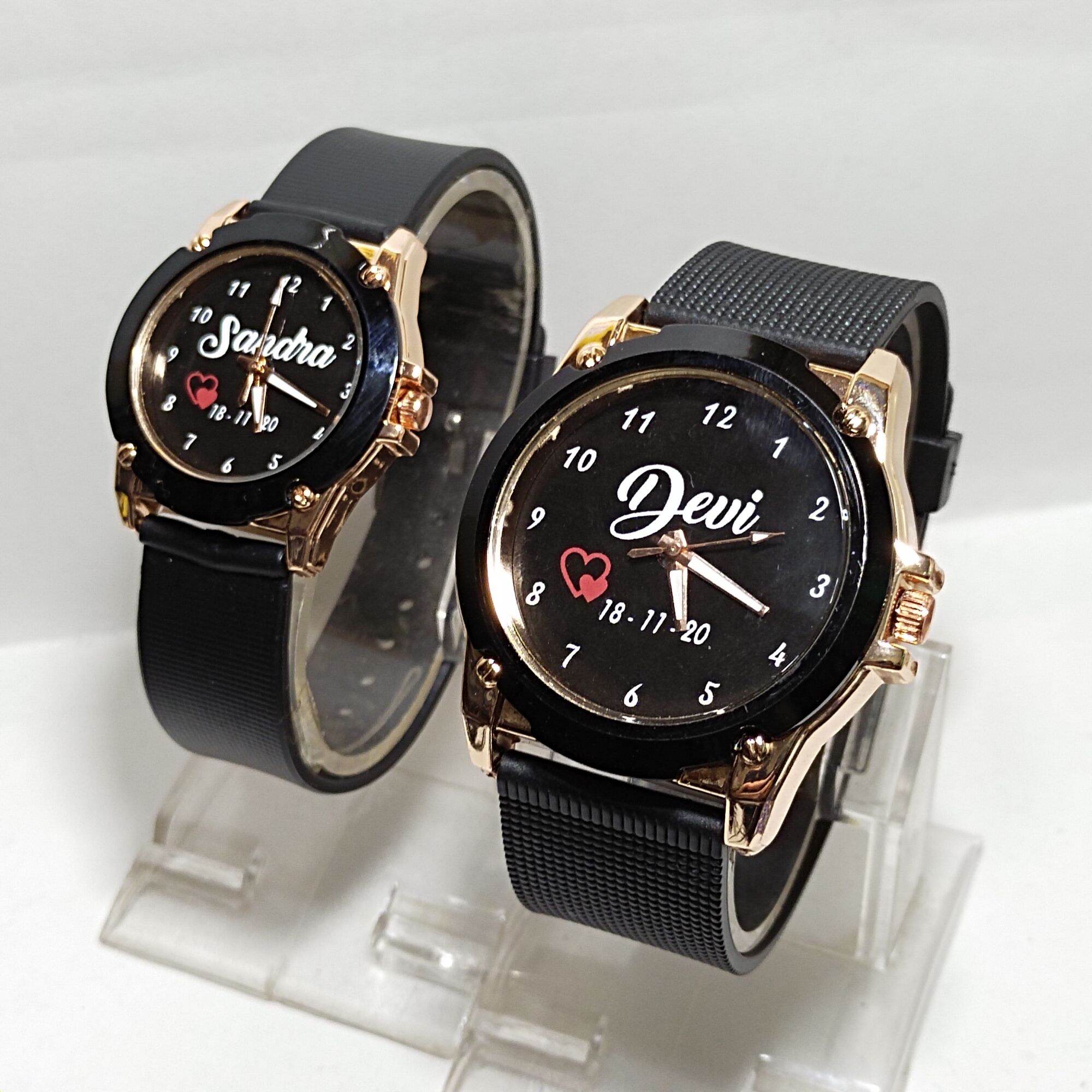 Jam tangan couple custom pasang nama FR-Ruber bonus Box jam