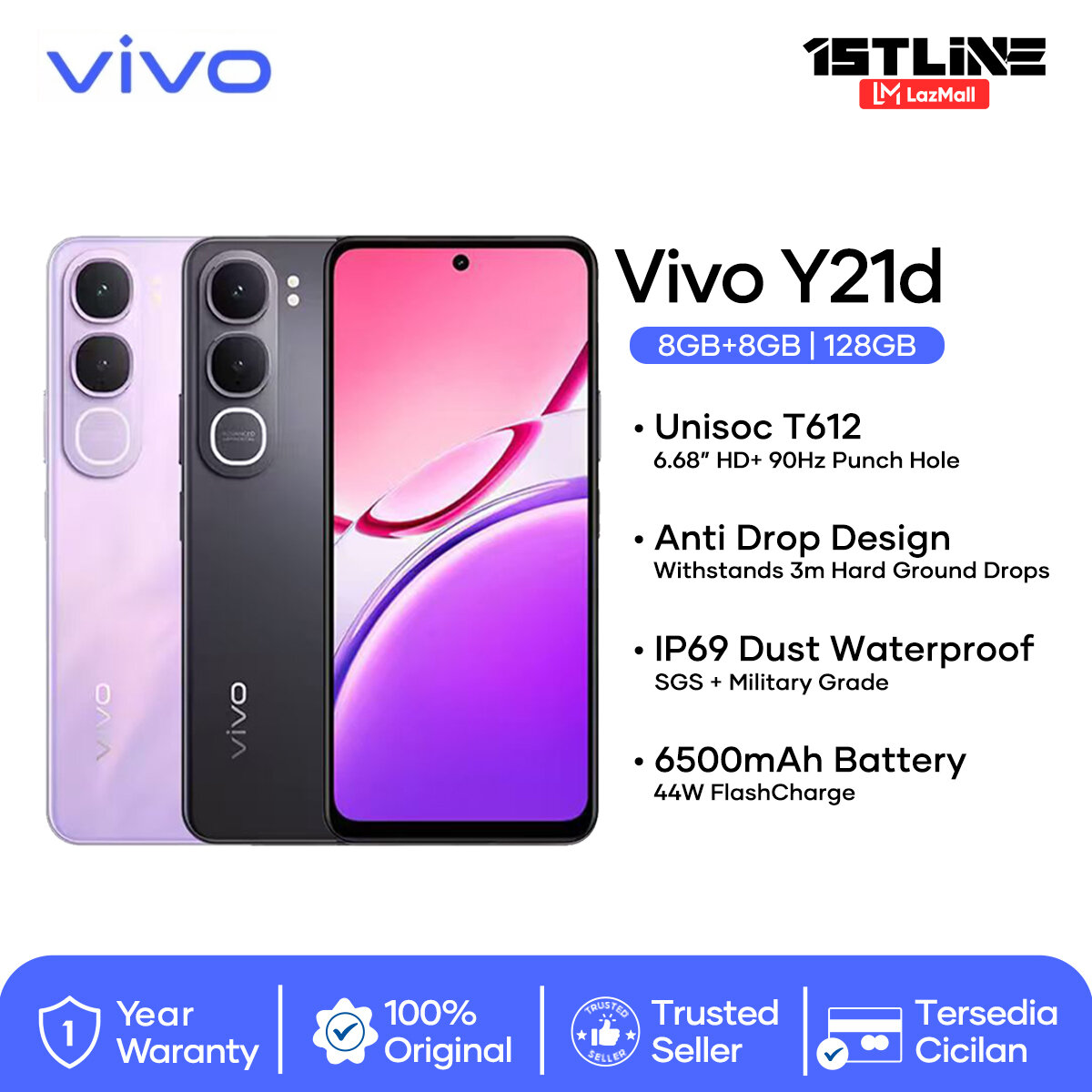 Vivo Y21D (4/128Gb) (6/128Gb)(8/128Gb) - Official Guarantee, Latest Vivo Cellphone 2025 Original, Cod Available Giá 2,099,000 Đồng*Miễn phí vận chuyển