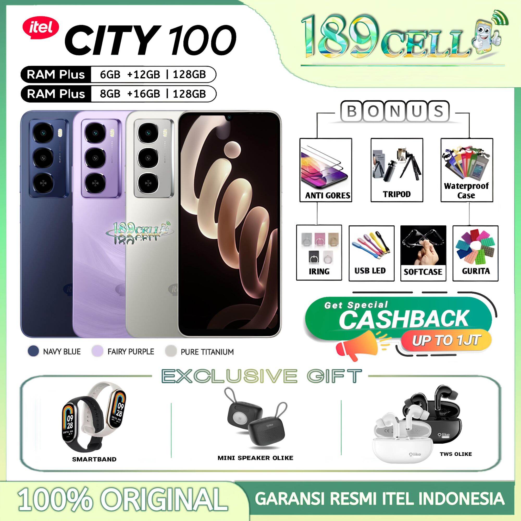 Itel City 100 Ram 6/128Gb 8/128Gb - Itel City 100 Official Warranty from Itel Indonesia Harga  1,239,900 Ringgit*Penghantaran Percuma