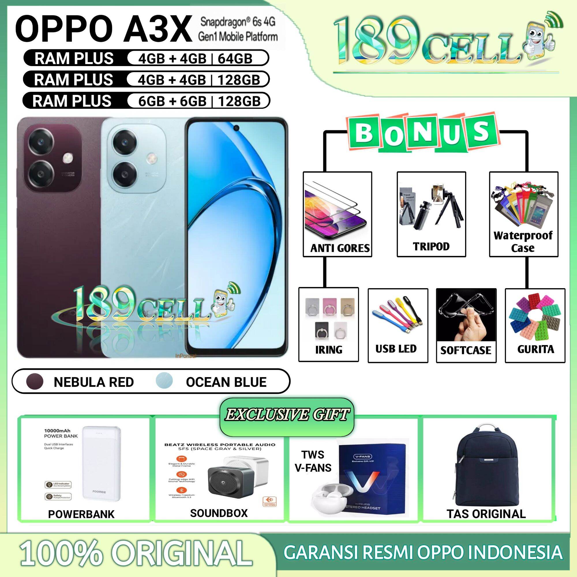 Oppo A3X Ram 4/64Gb | Oppo a 3X Ram 4/128 Gb | Oppo A3 X Ram 6/128 Gb Official Warranty Harga 1,389,900 rupiah*Gratis Ongkir