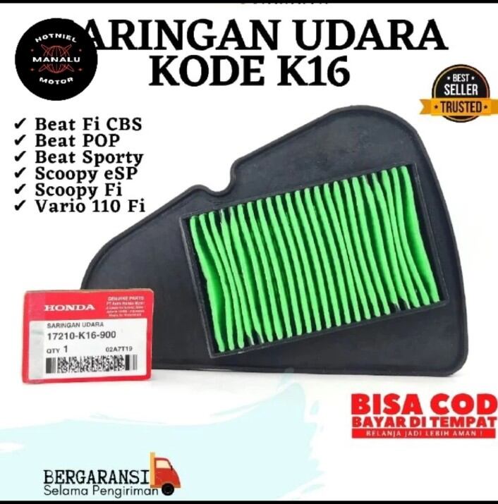 Filter Udara Beat Fi / Filter Udara Beat eSP / Saringan Udara Beat eSP / Saringan Udara Beat Fi / Saringan Udara Vario 110 Fi / Saringan Udara Scoopy Fi ( 17210-K16-900 ) Harga 19,000 rupiah*Gratis Ongkir