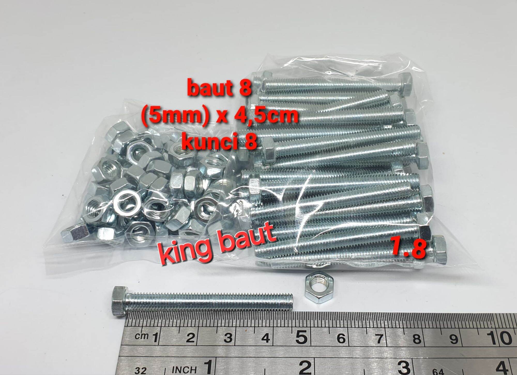 (Package of 100 Sets) Bolts 8 (5mm) X 4.5cm + Nuts (Bmp) Harga 43,000 rupiah*Gratis Ongkir