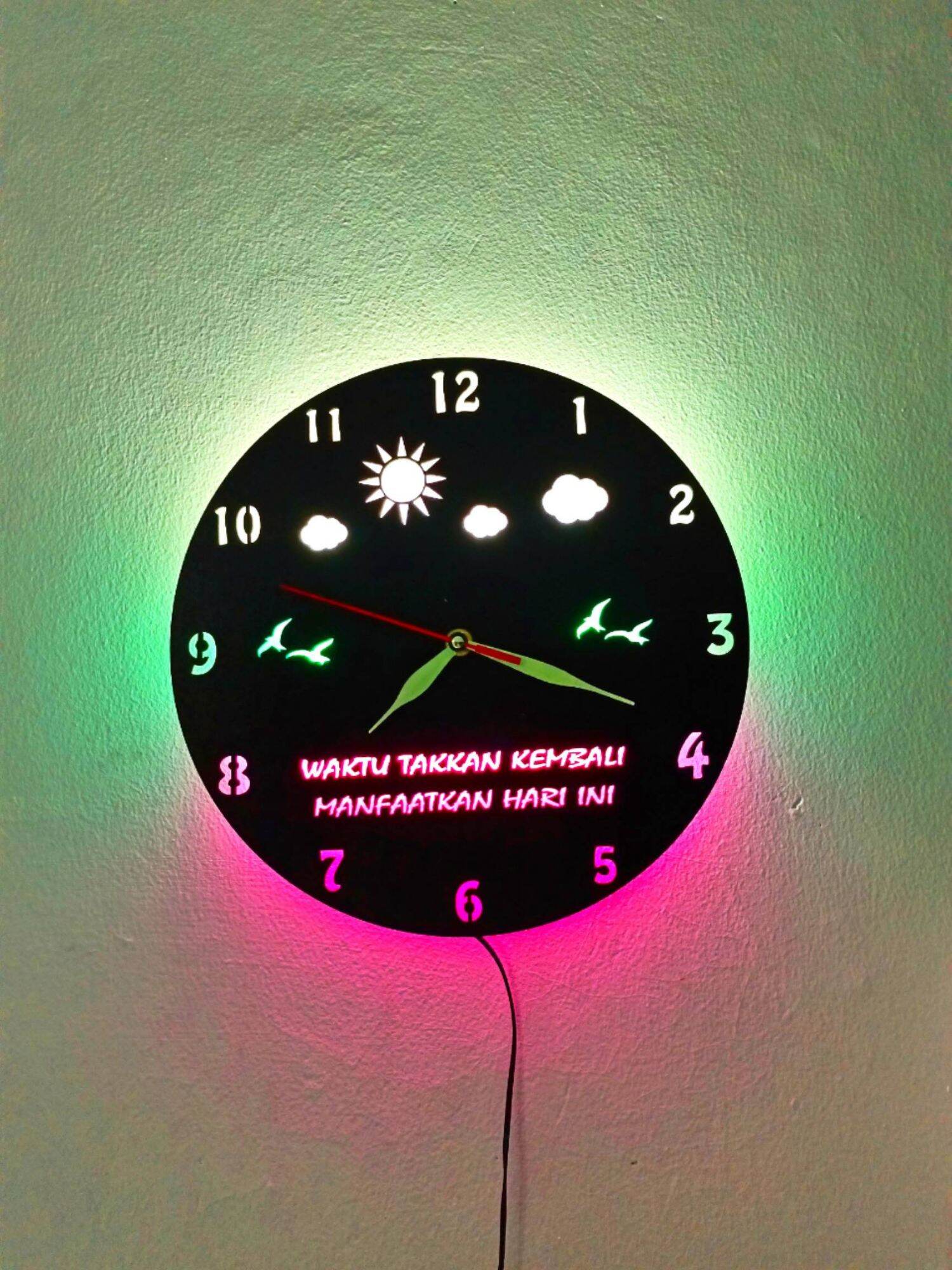 jam dinding background LED motif kata motivasi unik estetik mesin sweep