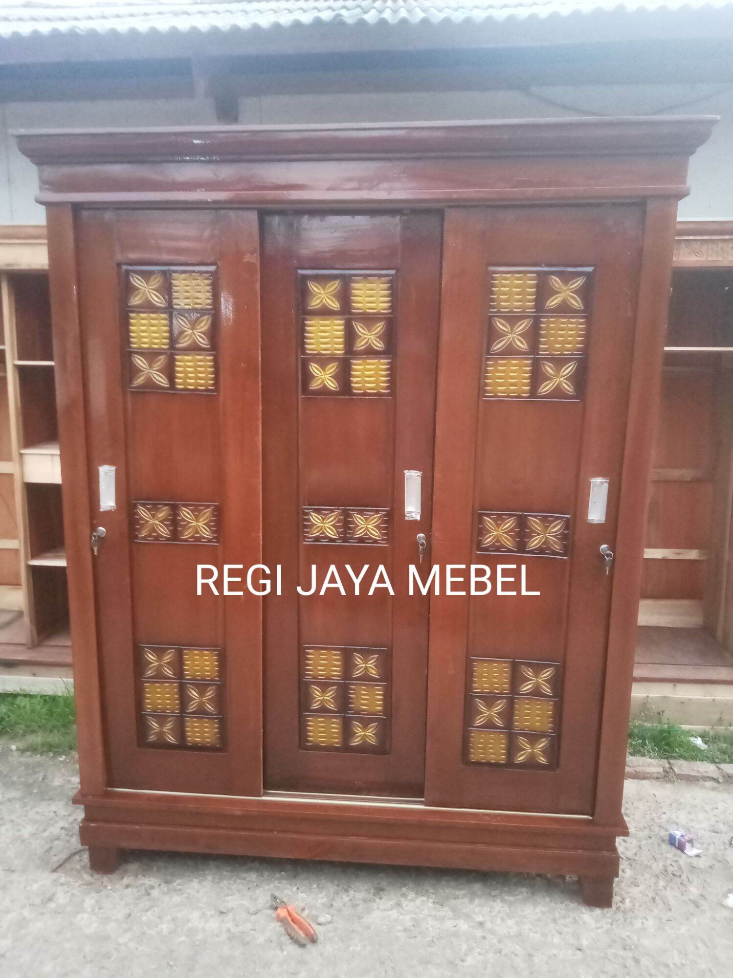 Lemari Pintu 3 Sleding Pintu Geser 2 Ambal Lemari Sleding Kayu Jati