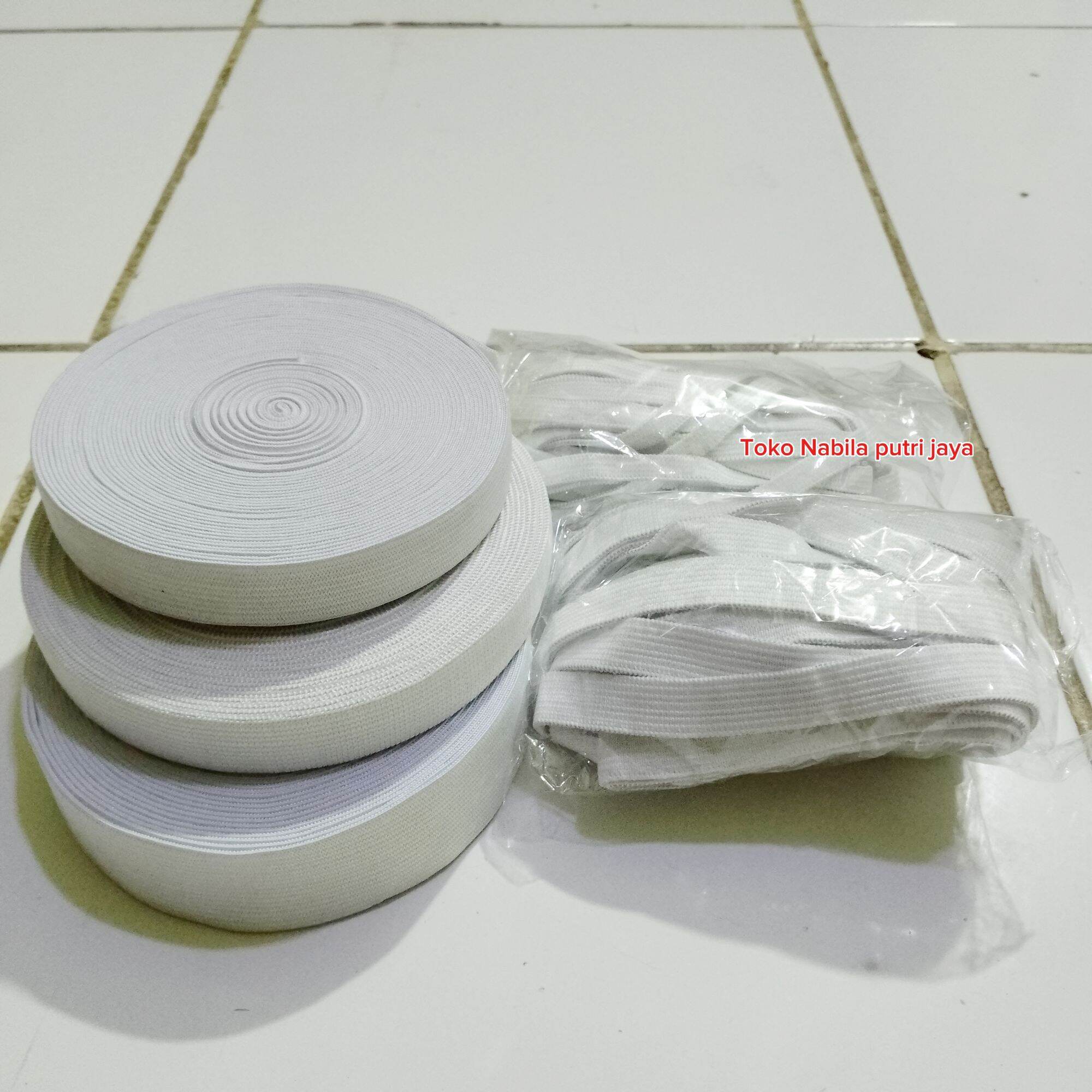 10 meter - karet elastis kolor warna putih bermacam ukuran karet celana karet baju