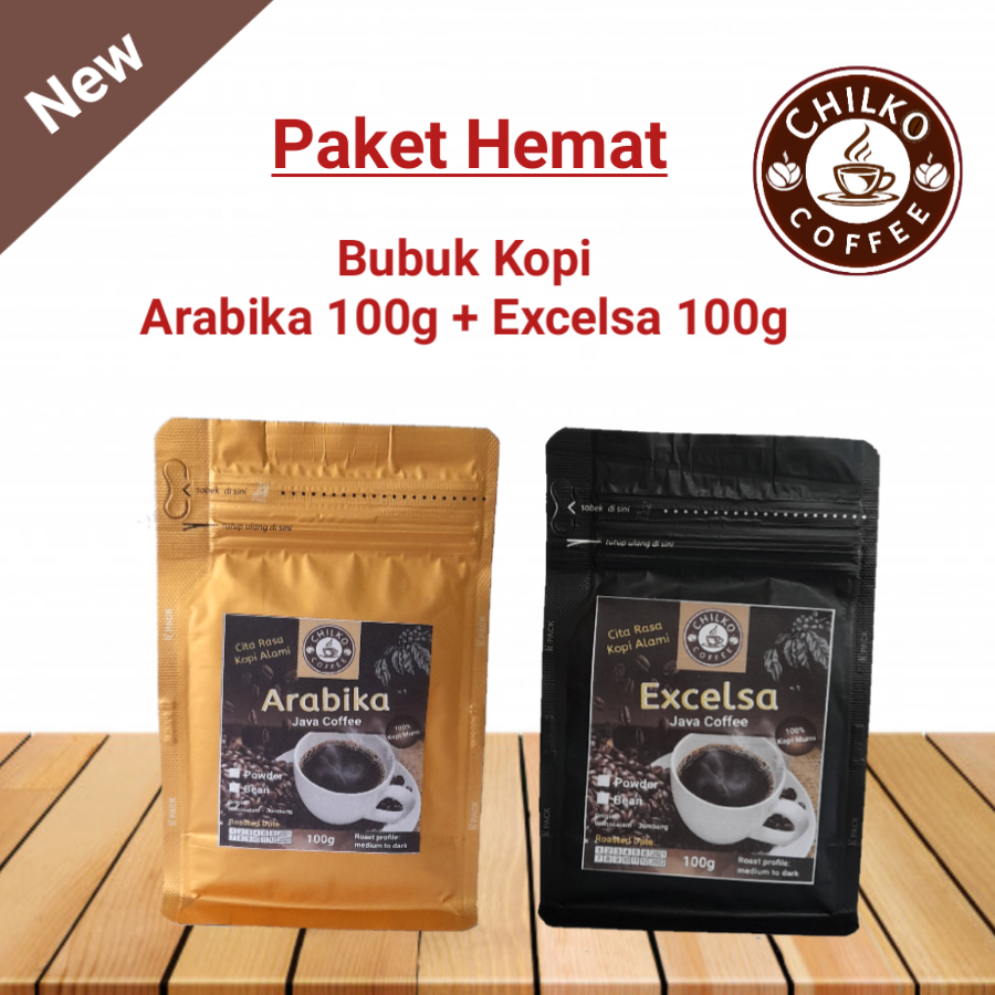 Bubuk kopi hitam murni paket hemat kopi excelsa dan kopi arabika 2 pcs