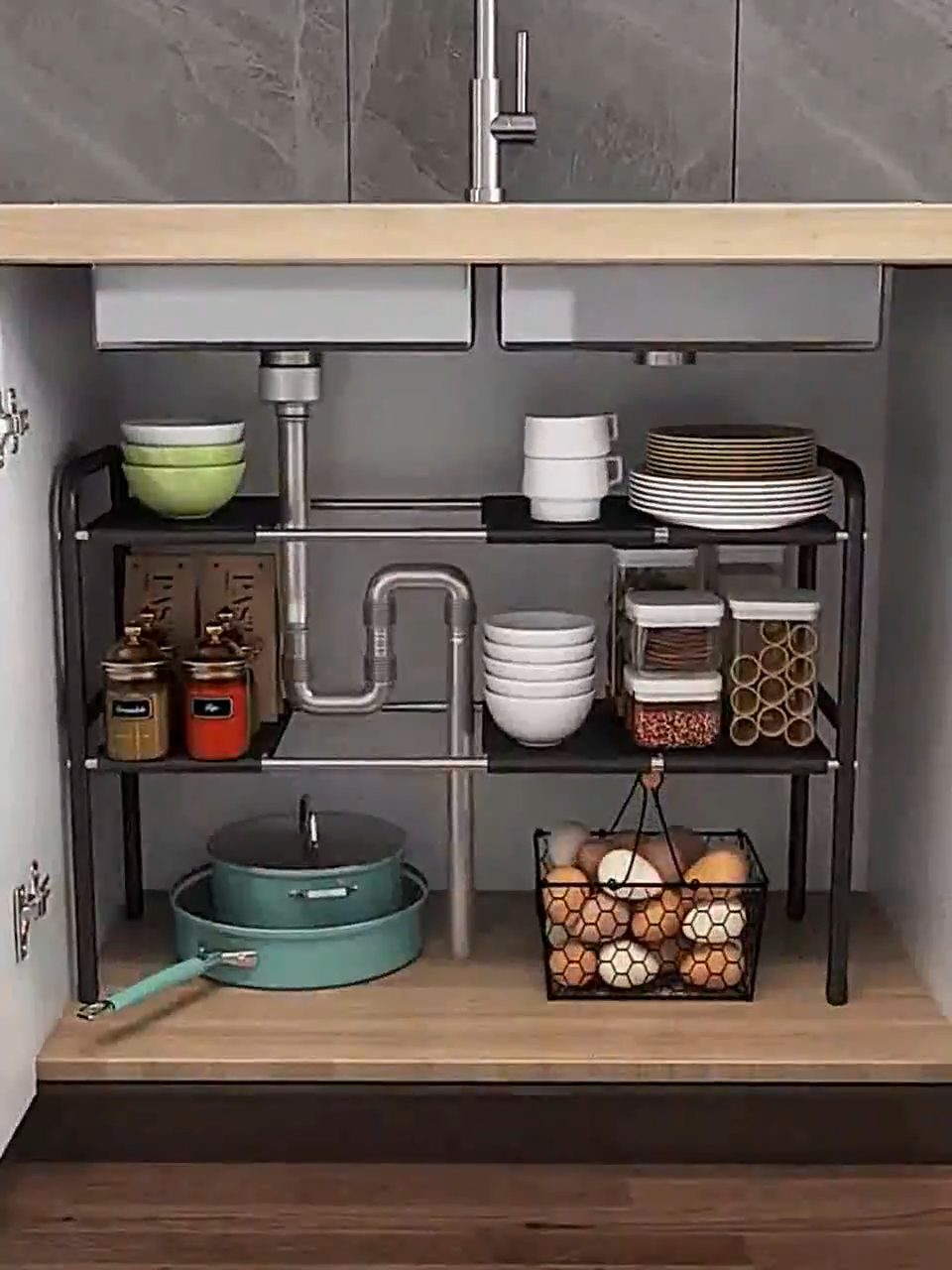 Wastafel Rek Rak Bawah Wastafel stainless steel Rak panci bawah wastafel Rak kolong ...