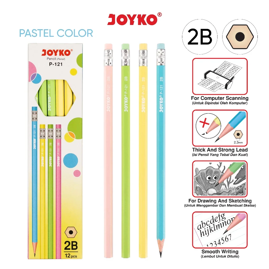 Pensil 2B Joyko P-121 Ada Penghapus 1 Pak isi 12 Pcs