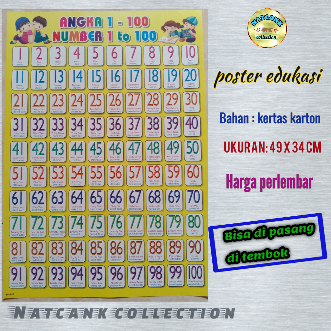 poster edukasi pengenalan tentang angka 1 sampai 100 | Lazada Indonesia