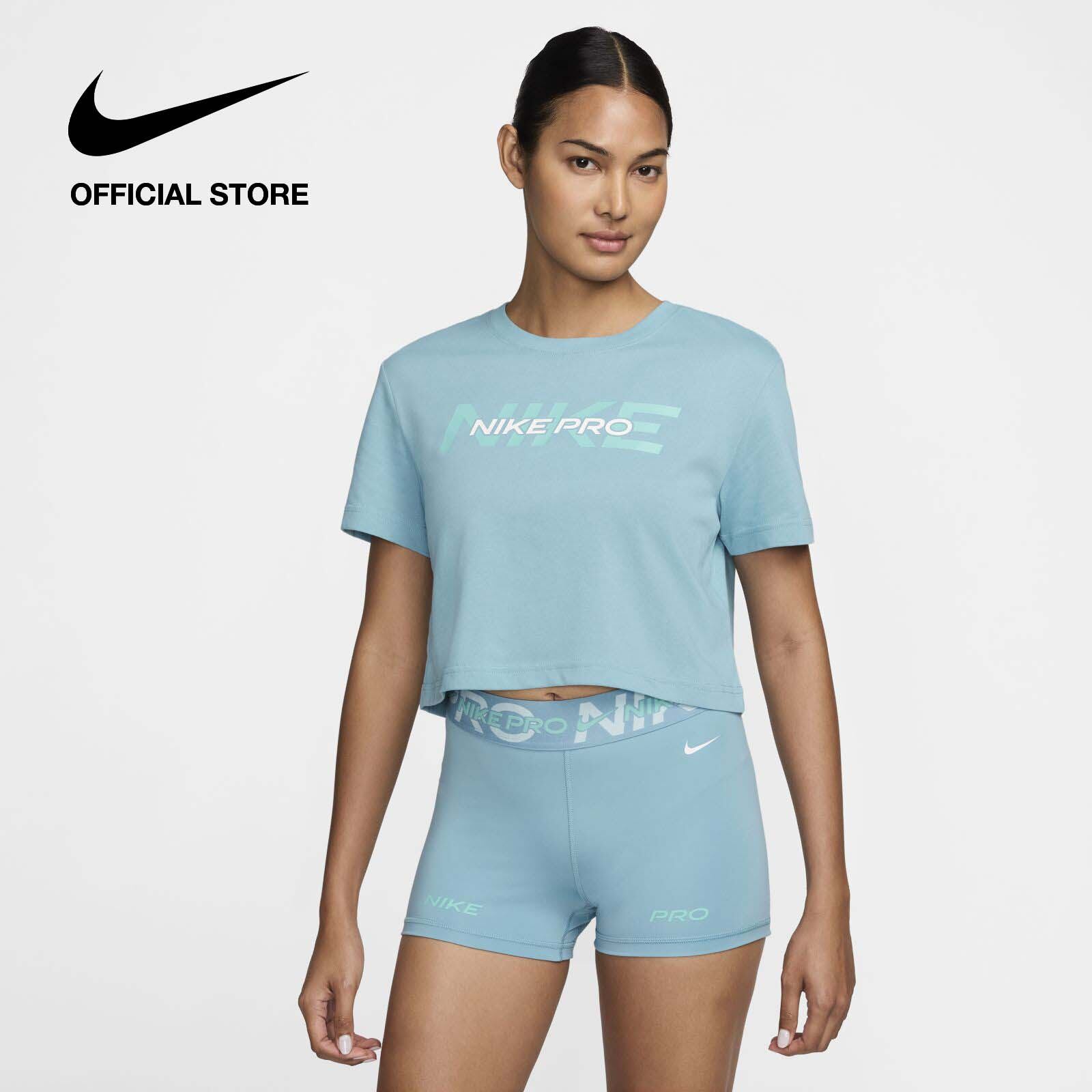 Nike Womens Pro Short-Sleeve Cropped T-Shirt Denim Turq [HF0764