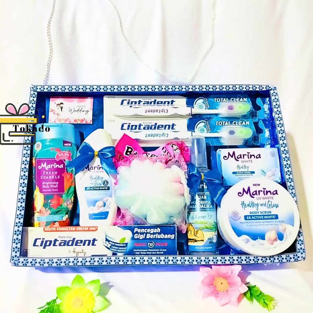 paket seserahan, hantaran, kado pernikahan biru marinaa