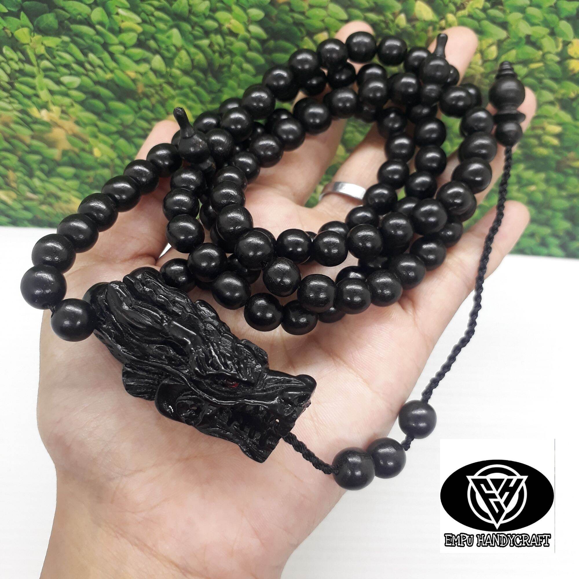 Tasbih kayu kelor hitam kepala ukir naga T 879