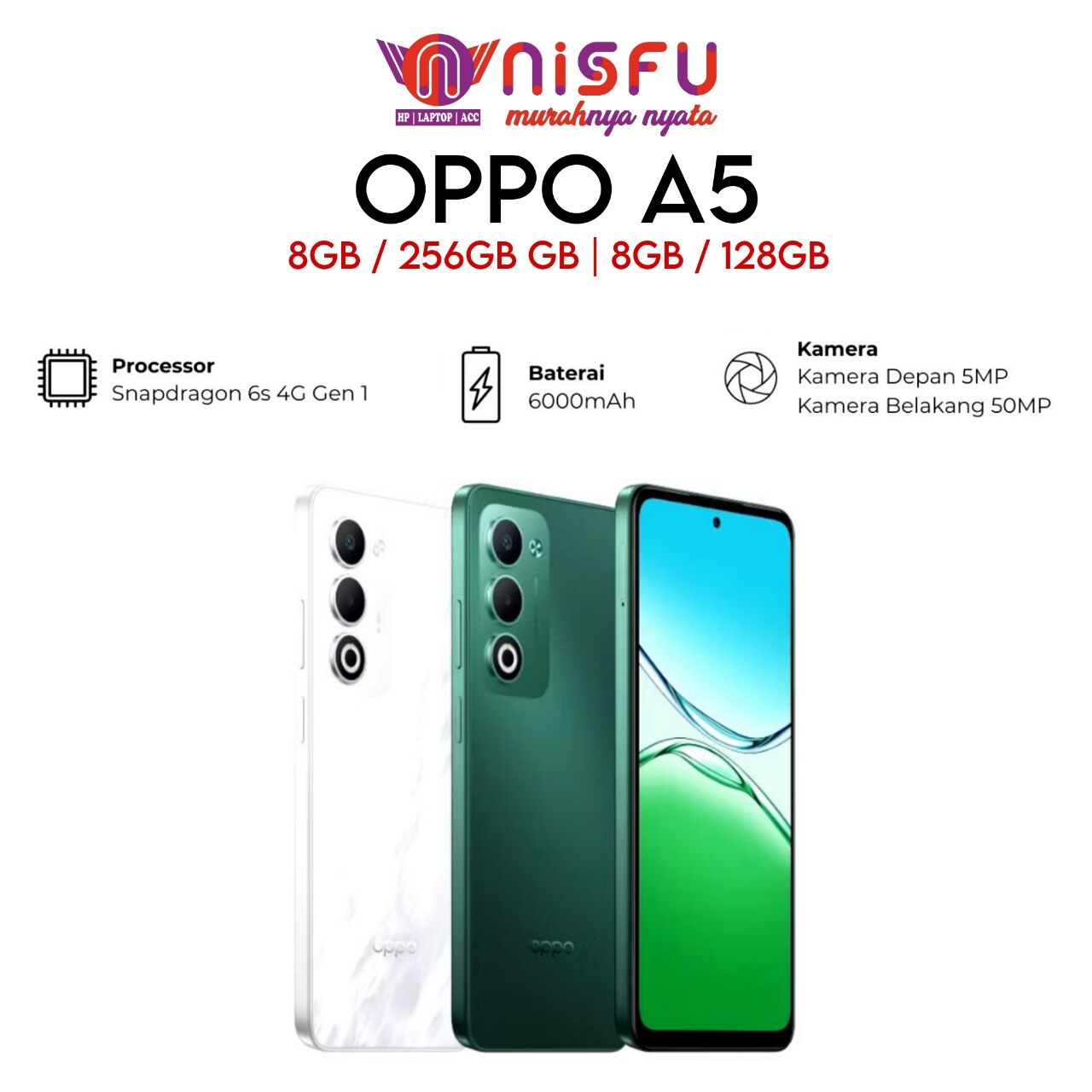 OPPO A5 16GB* / 128GB | 256GB | 6000mAh | 45W FAST CHARGE | GARANSI RESMI Harga  2,499,000 Ringgit*Penghantaran Percuma