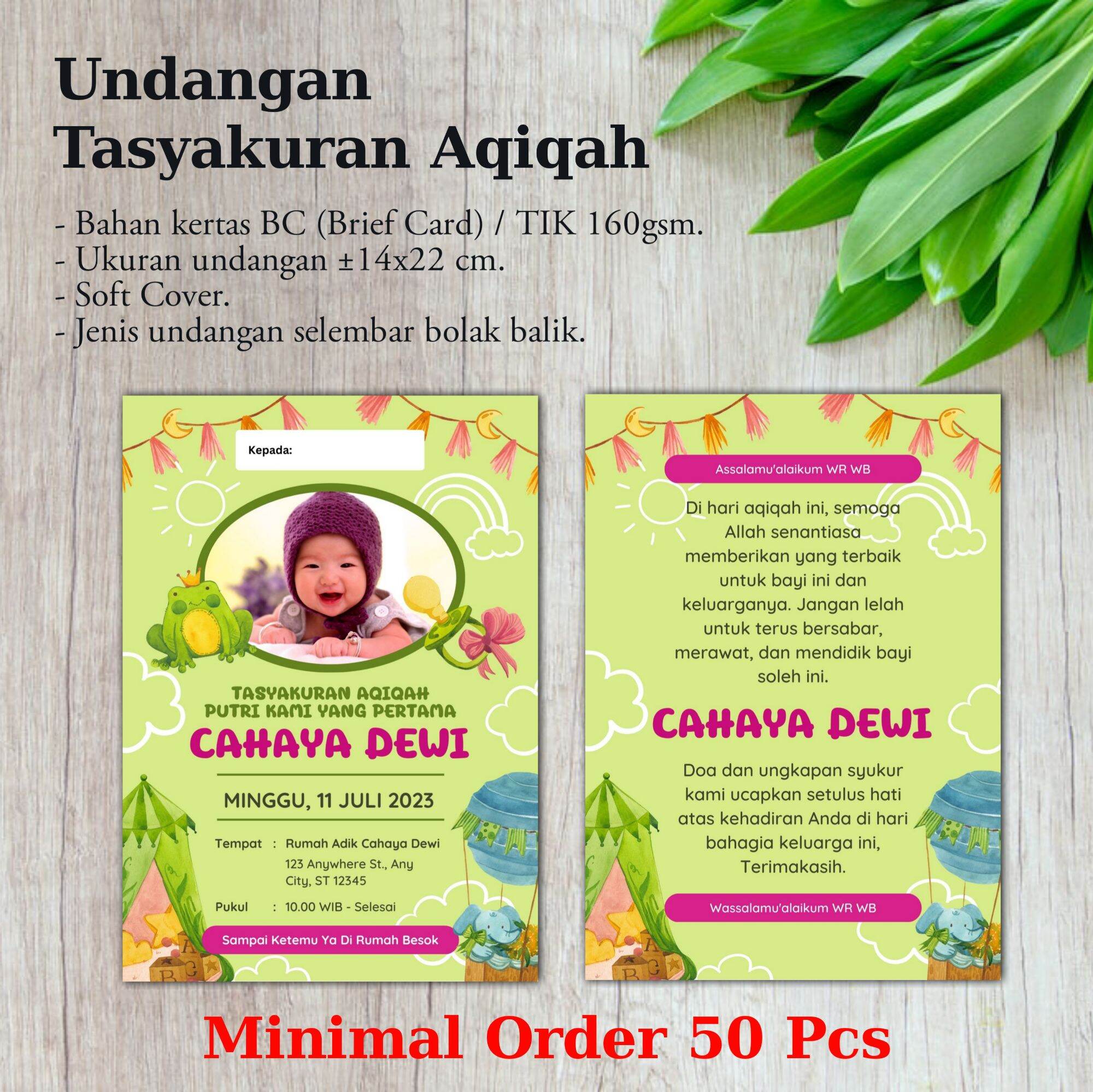 Undangan Tasyakuran Aqiqah Minimalis Bahan Bc Glossy Lazada Indonesia