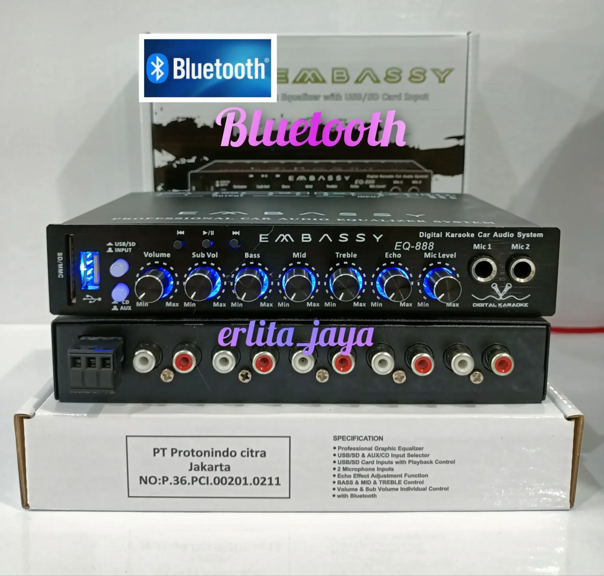 Preamp parametrik Embassy EQ-888 Bluetooth karaoke usb high quality