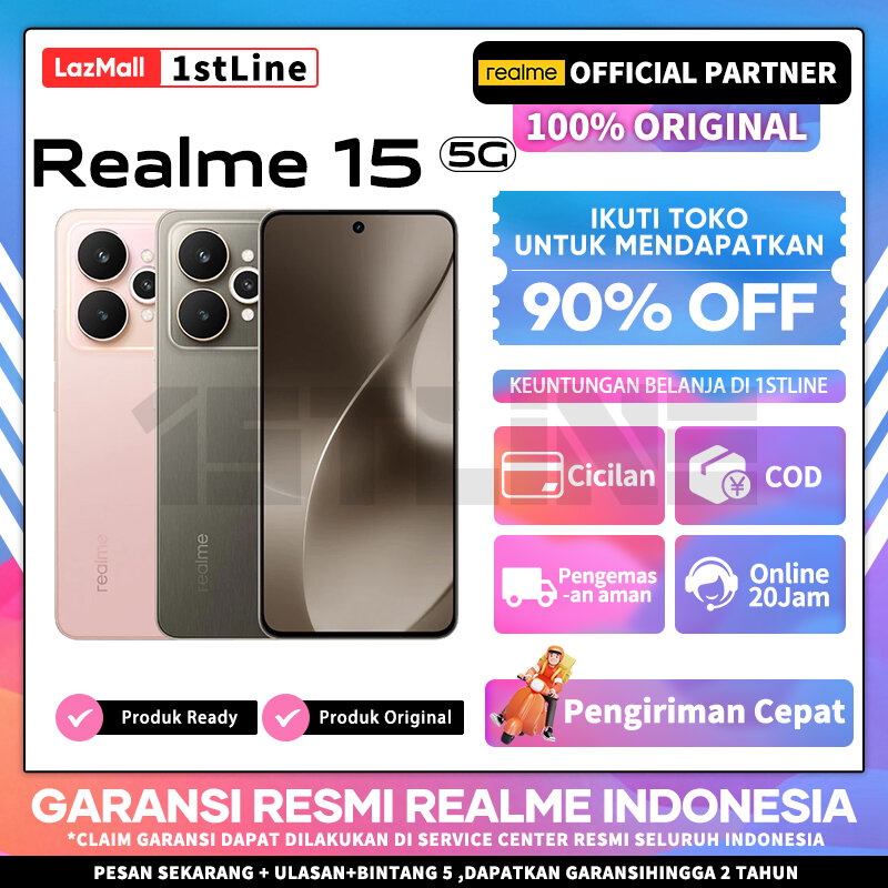 Hp Realme 15 5g 8/256Gb 12/256Gb 12/512Gb - Dimensity 7300+ 5g Chipset Official Guarantee from Realme Indonesia Harga 4,999,000 rupiah*Gratis Ongkir