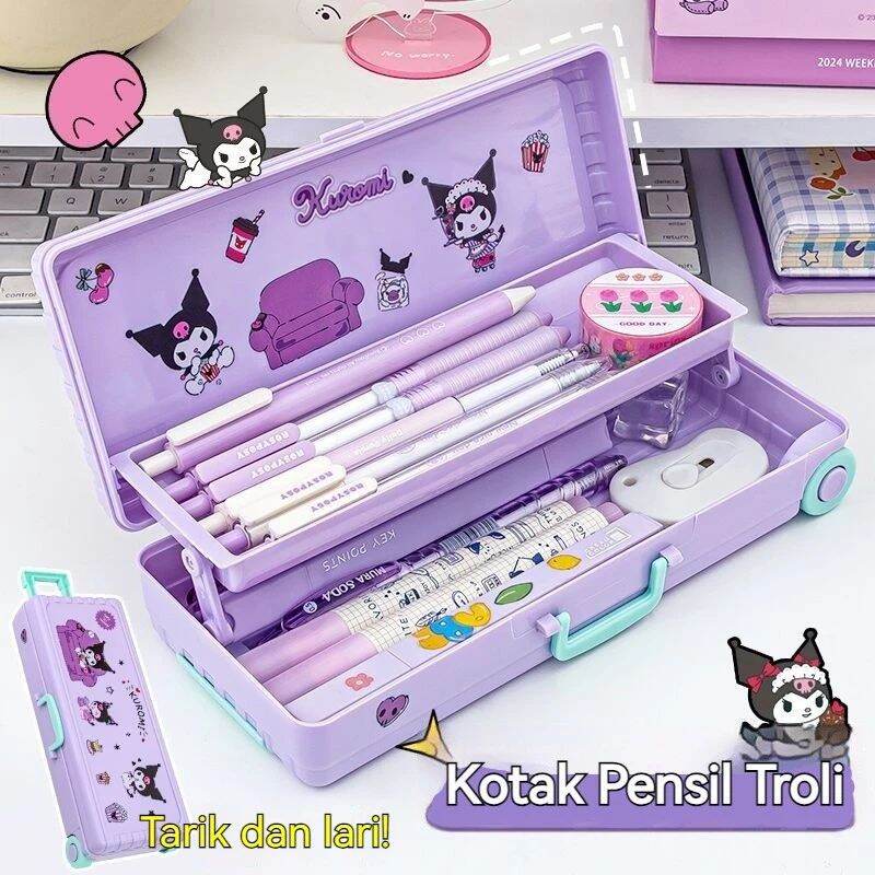 HYGGE- Kotak Pensil Troli Kulomi Sticker Lucu Slot Tingkat