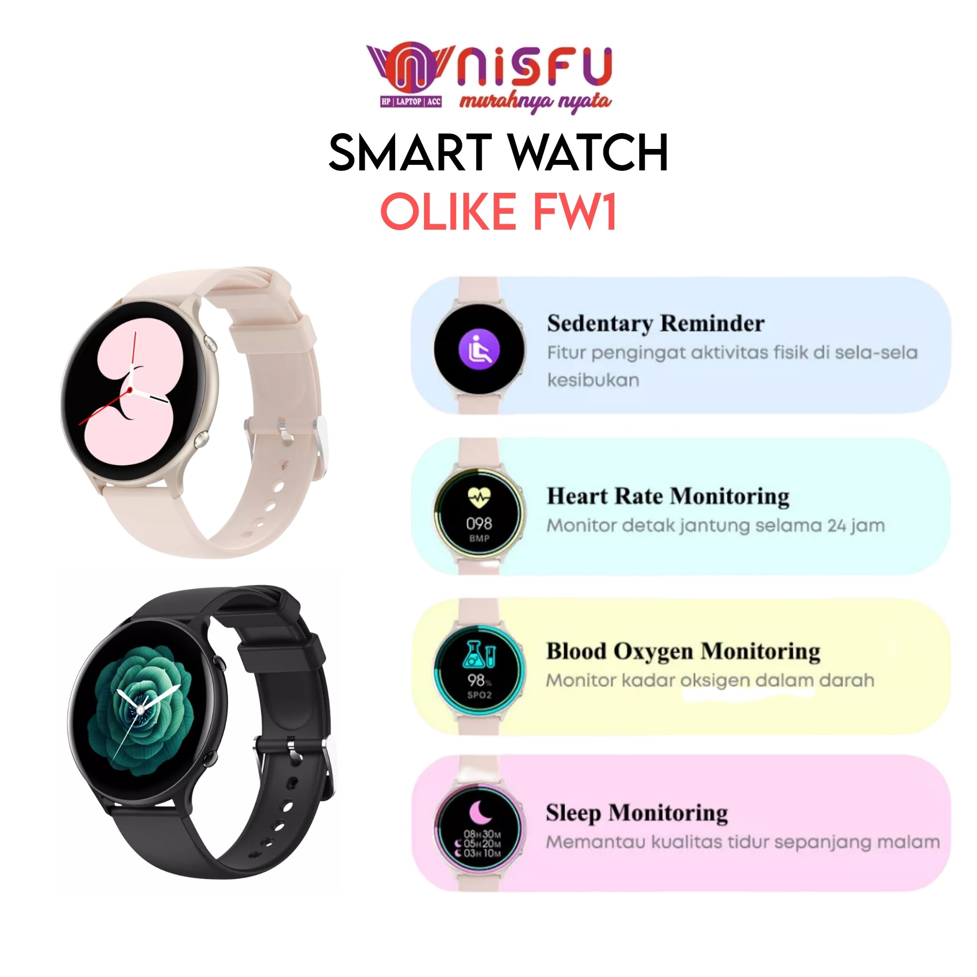 OLIKE SMART WATCH Bisa Custom WATCH FACE TouchScreen - Main Image