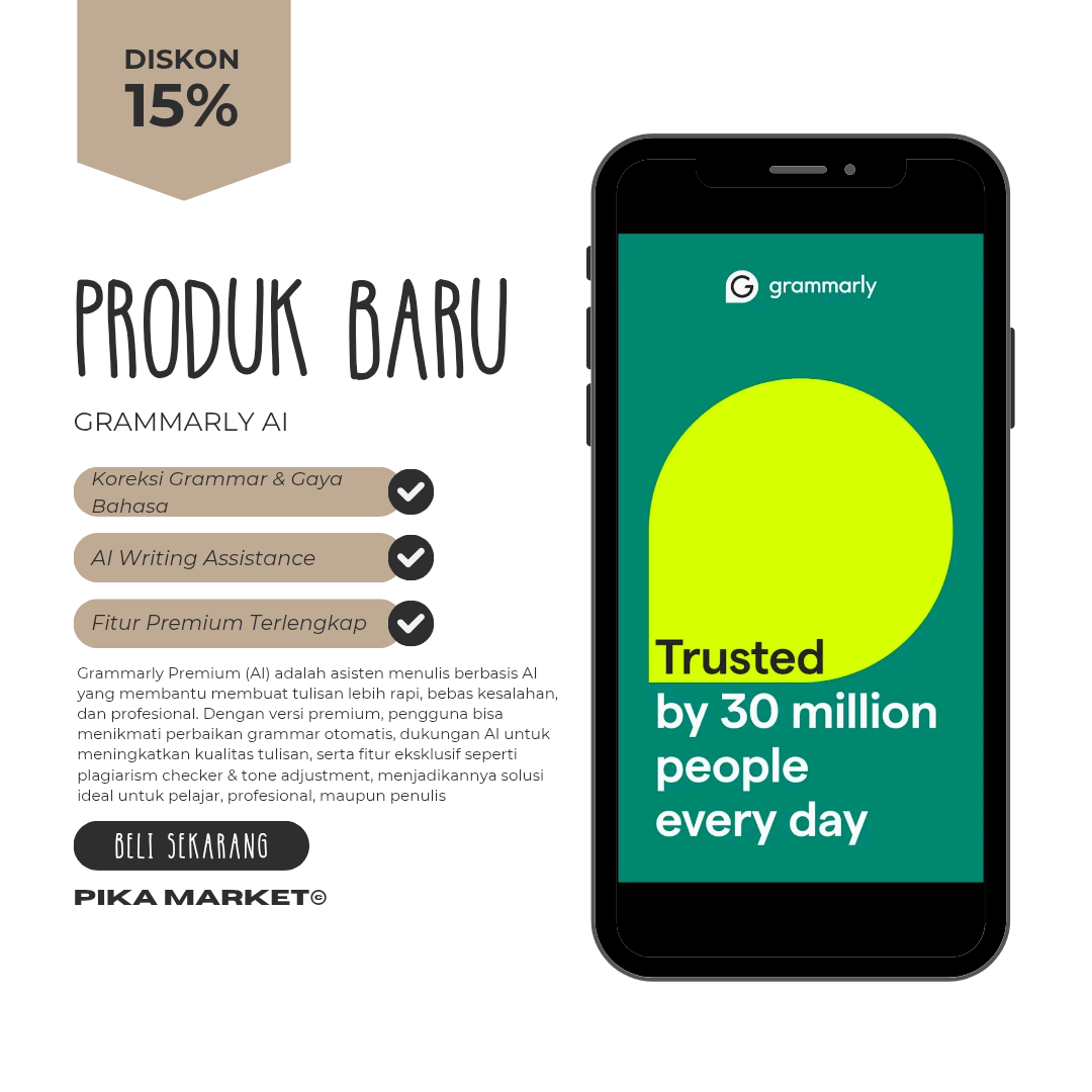 GRAMMARLY AI | GRAMMAR PREMIUM Harga 16,500 rupiah*Gratis Ongkir