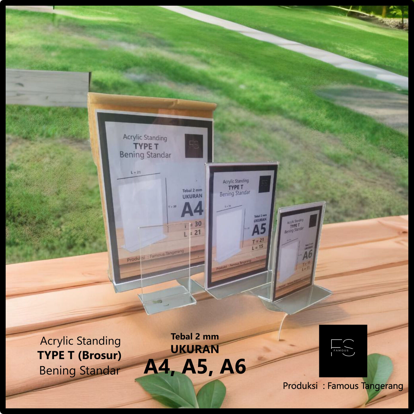 Tempat brosur/QRIS/display akrilik type T ukuran a6