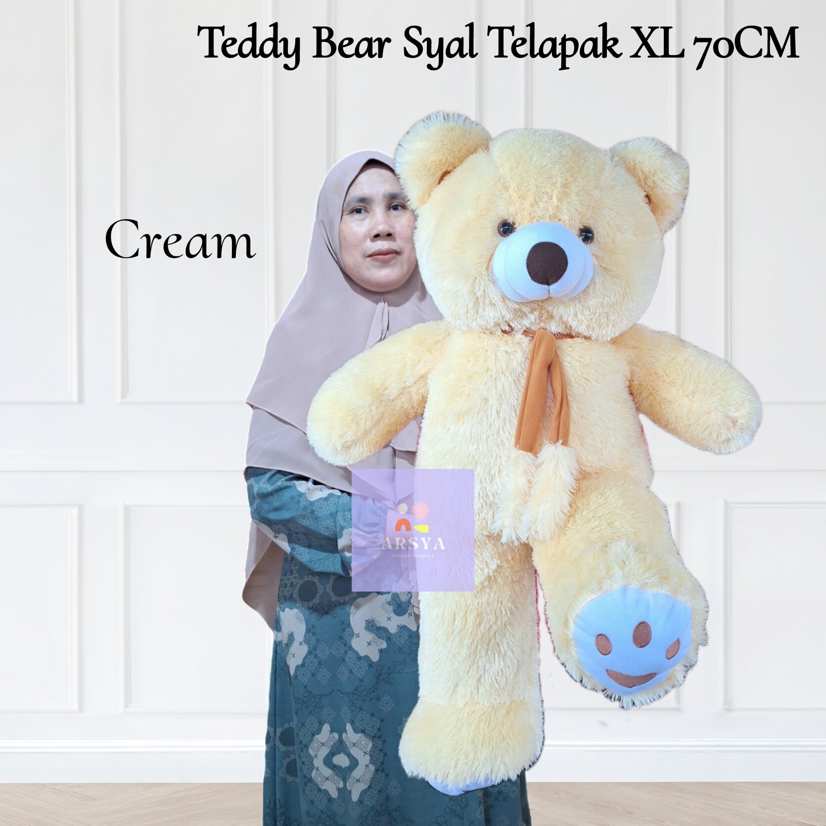 Boneka Beruang Teddy Bear XL 70CM Syal Telapak