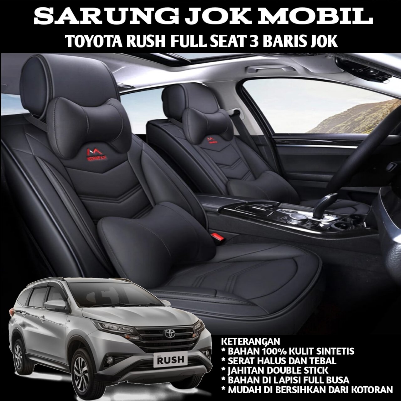 sarung jok mobil rush terios 2008 - 2024 full set 3 baris jok kulit sinetis Harga 1,500,000 rupiah*Gratis Ongkir