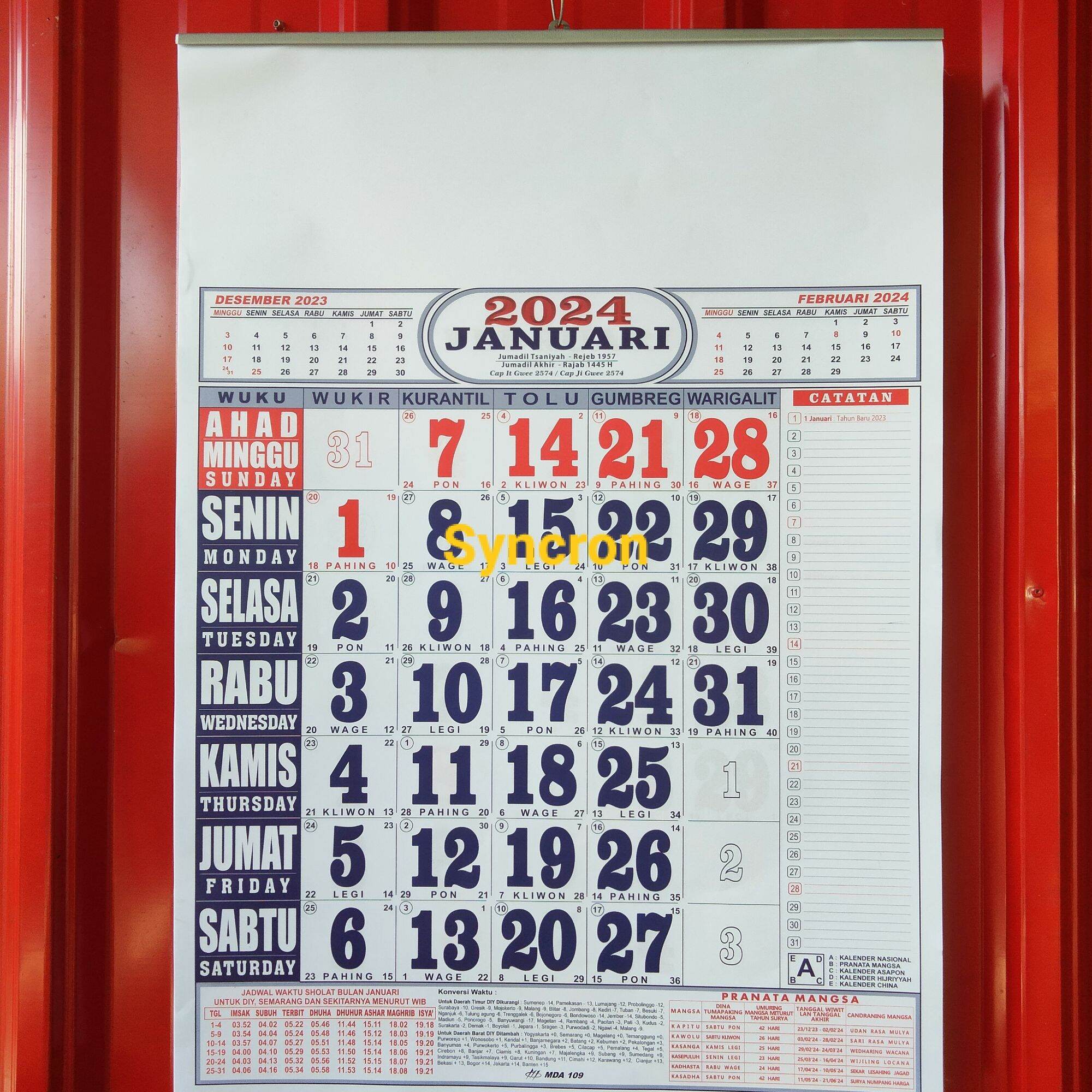 Kalender 2024 Ukuran 32x50cm Lengkap Pasaran Jawa Hijriah Wuku China Dan Pranata Mangsa 9167