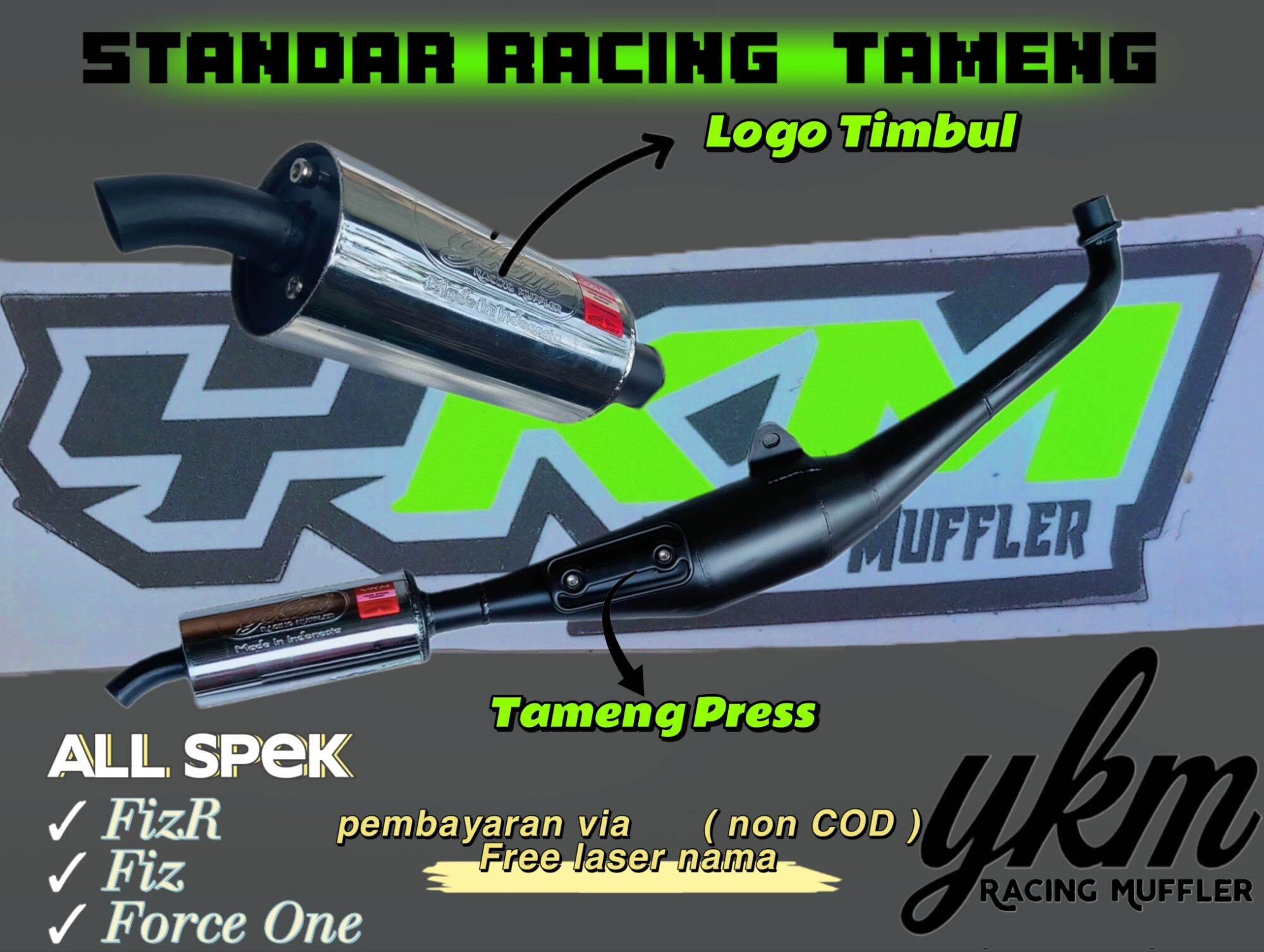 Knalpot 3v3 Spek Blayer Hitam Tameng Fiz R Fiz Force One Sigma by Ykm racing muffler Harga 365,000 rupiah*Gratis Ongkir