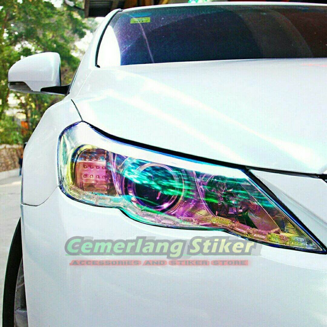 Sticker Hybrid Putih Pelangi Skotlet Transparan Putih Pelangi Glossy Headlamp Mobil Motor Harga 18,500 rupiah*Gratis Ongkir