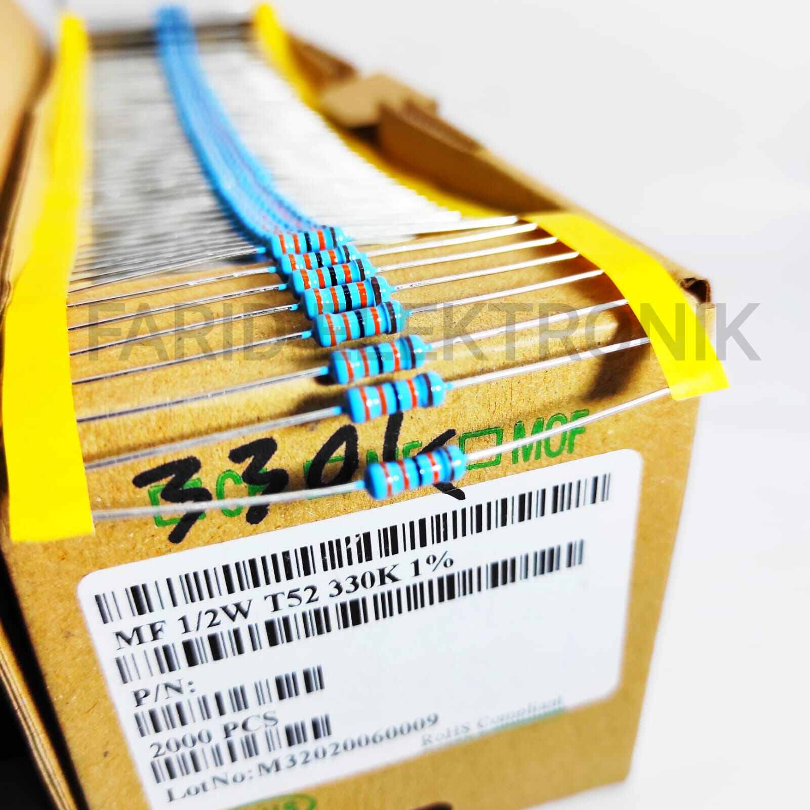 Resistor 330k 330 k ohm 1/2W metal film taiwan 1% kaki tembaga 10 pcs ...