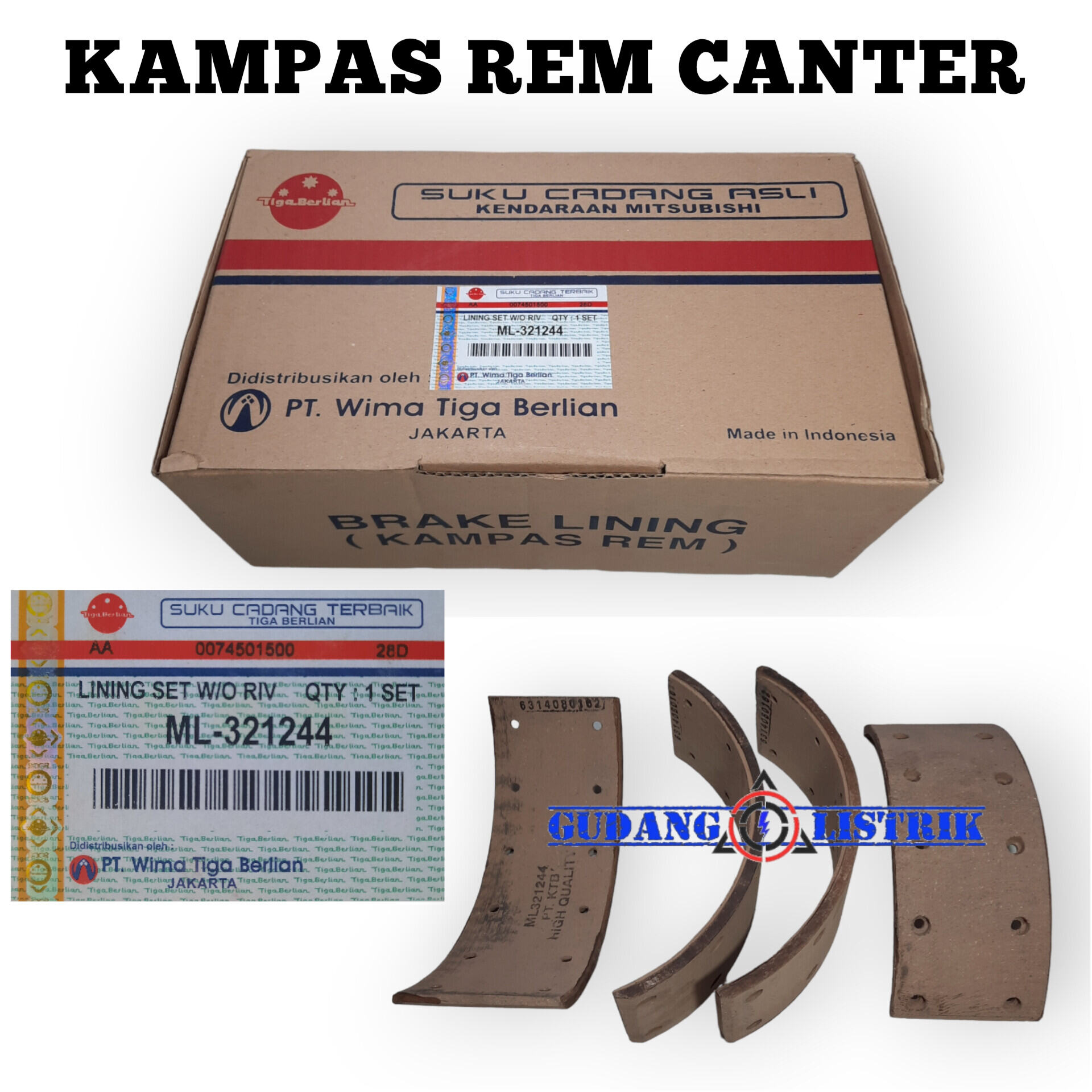 ML-321244 Brake Lining Set W/O RIV Kampas Rem Belakang Mitsubishi