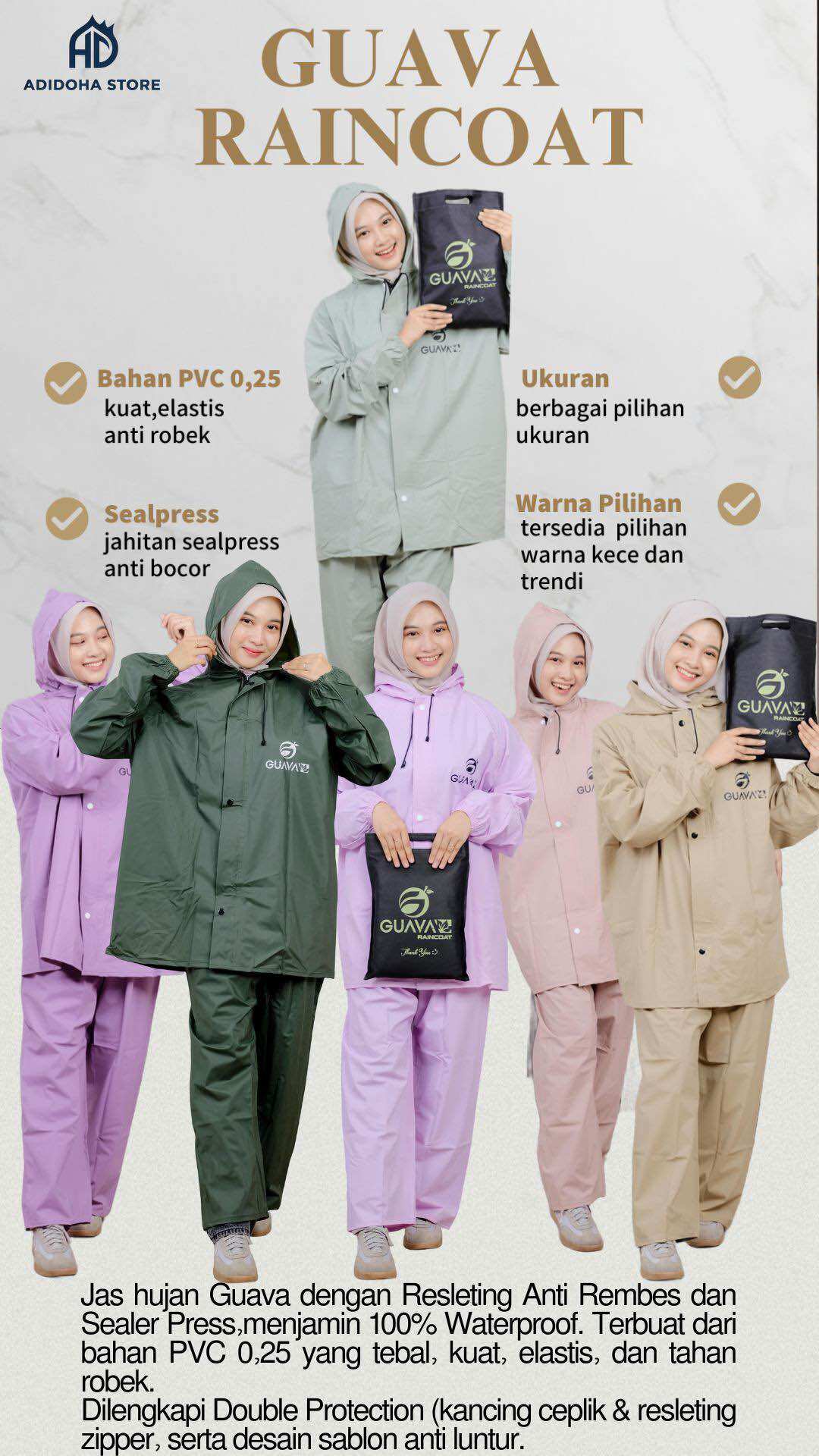Guava Plain Raincoat-Men's and Women's Raincoats Made of Pvc Harga 119,000 rupiah*Gratis Ongkir