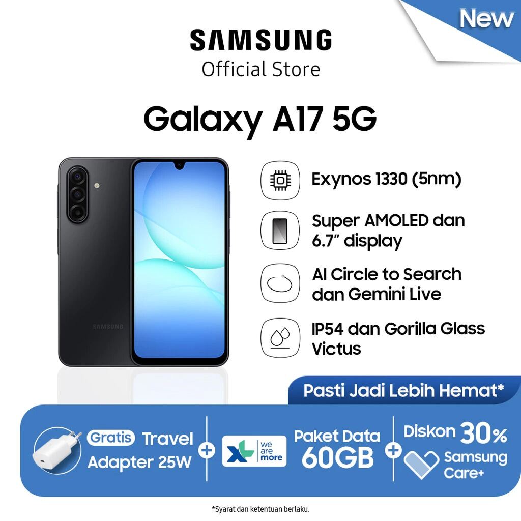 Samsung A17 5G 8/256 50 MP wide f/1.8 5 MP ultrawide f/2.2 2 MP macro f/2.4 official warranty Giá 3,893,000 Đồng*Miễn phí vận chuyển