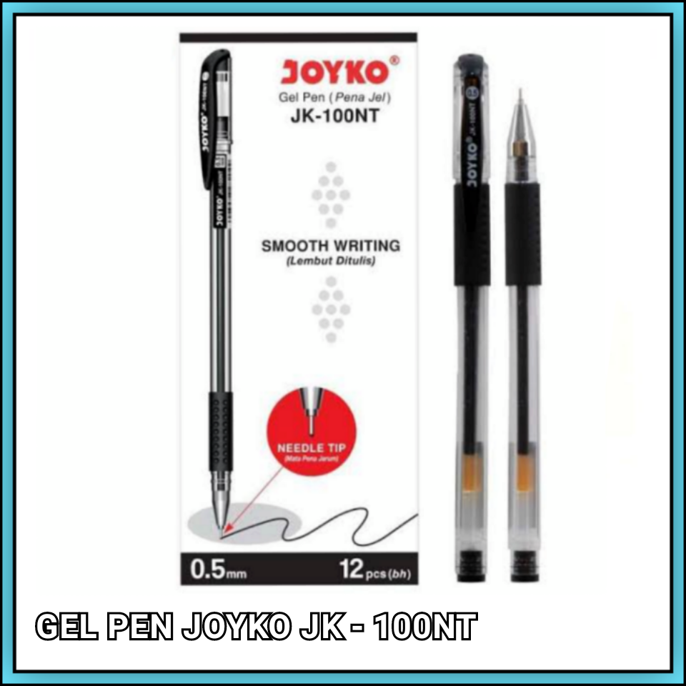 1 Pak Pulpen Gel Joyko JK 100NT Hitam / Pulpen Lancip 0.5 Mm Isi 12 Pcs