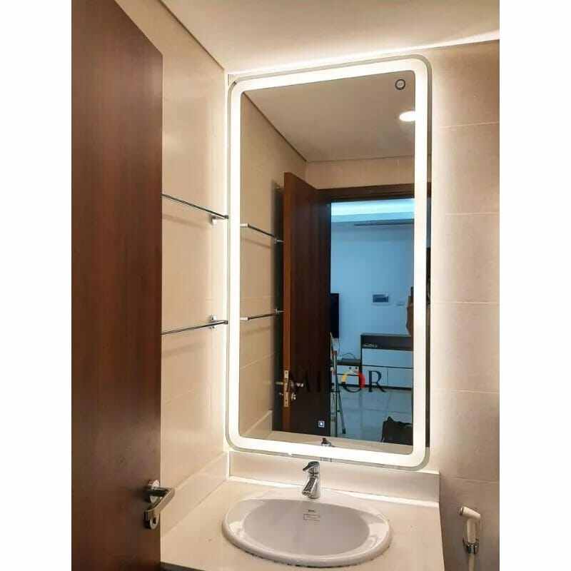 Non touchscreen Cermin LED Ring Gantung Wastafel Kamar Mandi Aesthetic Persegi