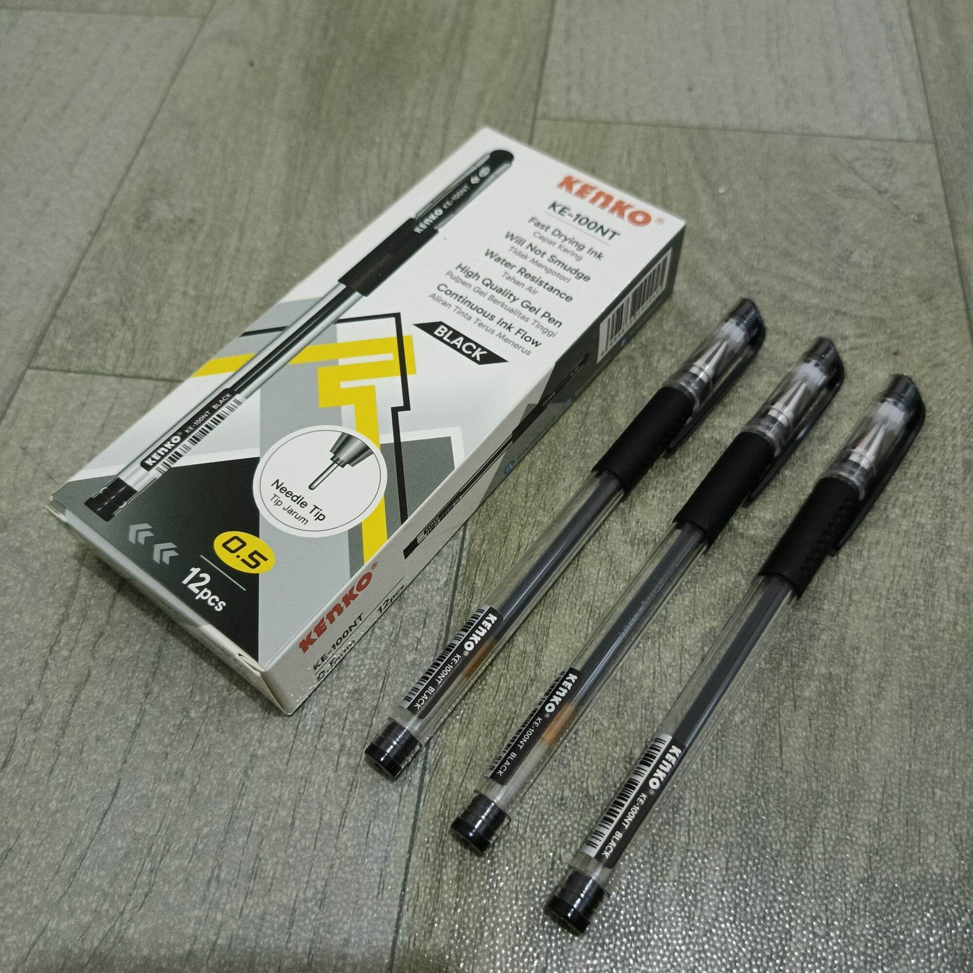 Terbaru Pulpen Gel Kenko KE-100NT 05 mm 1 Pak Isi 12 Pcs Tinta Hitam