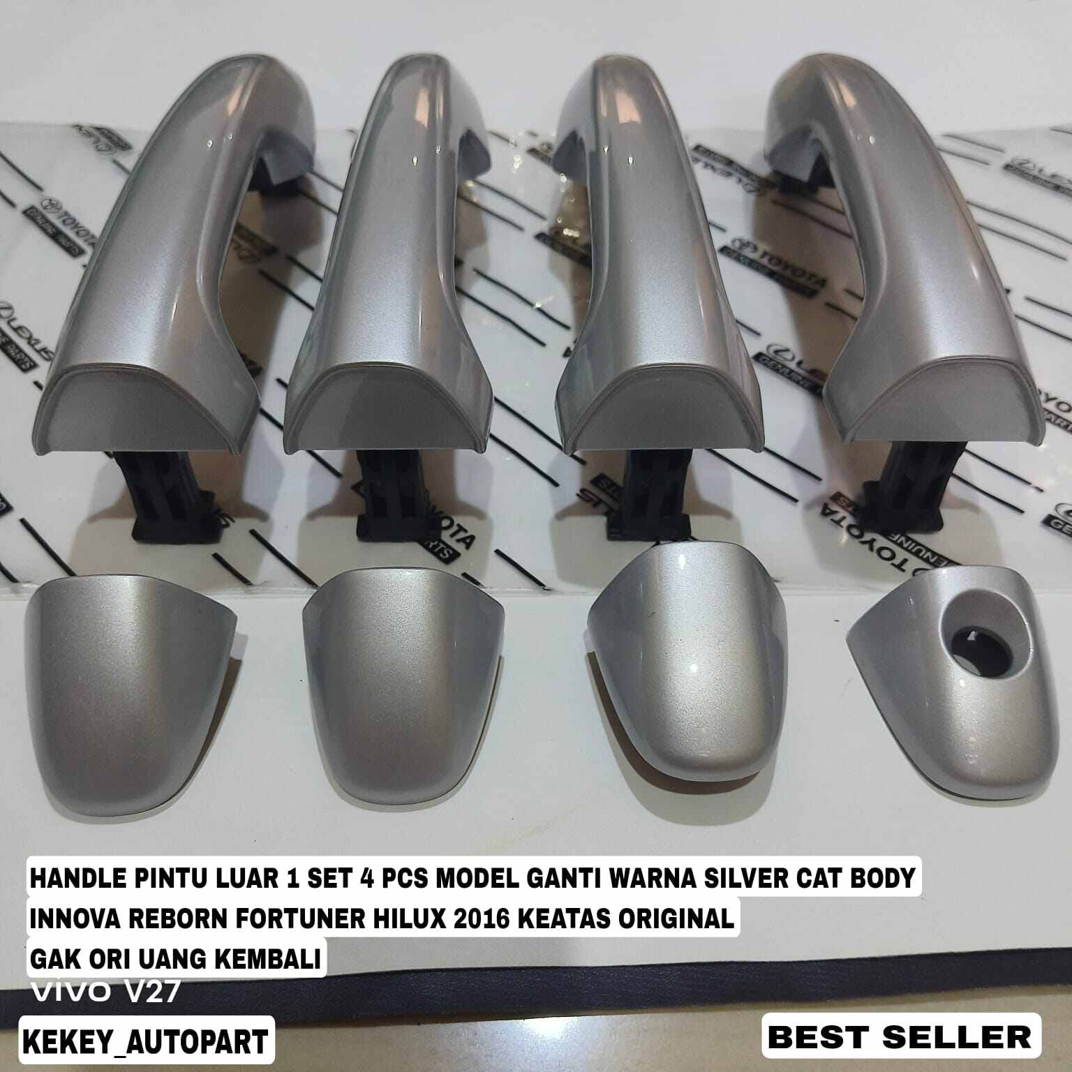 handle hendel pintu luar innova reborn fortuner vrz hilux 2016 keatas warna silver original 1 set Harga 350,000 rupiah*Gratis Ongkir