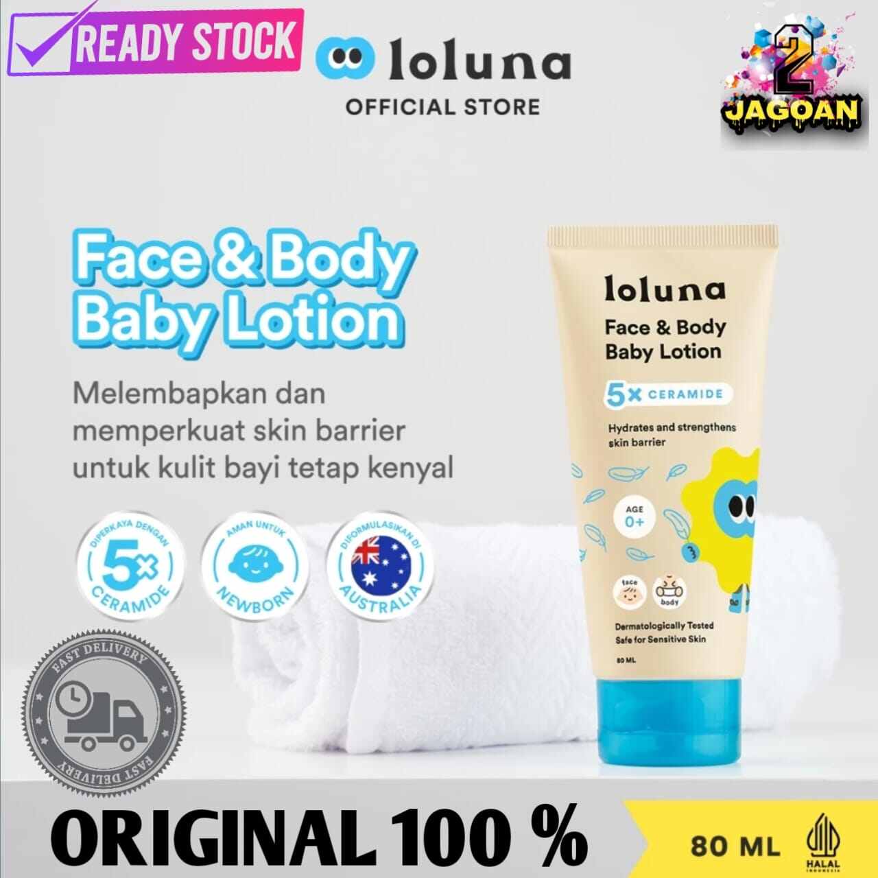 LOLUNA Face & Body Baby Lotion 80 ml - Krim Muka Dan Badan Anak Bayi