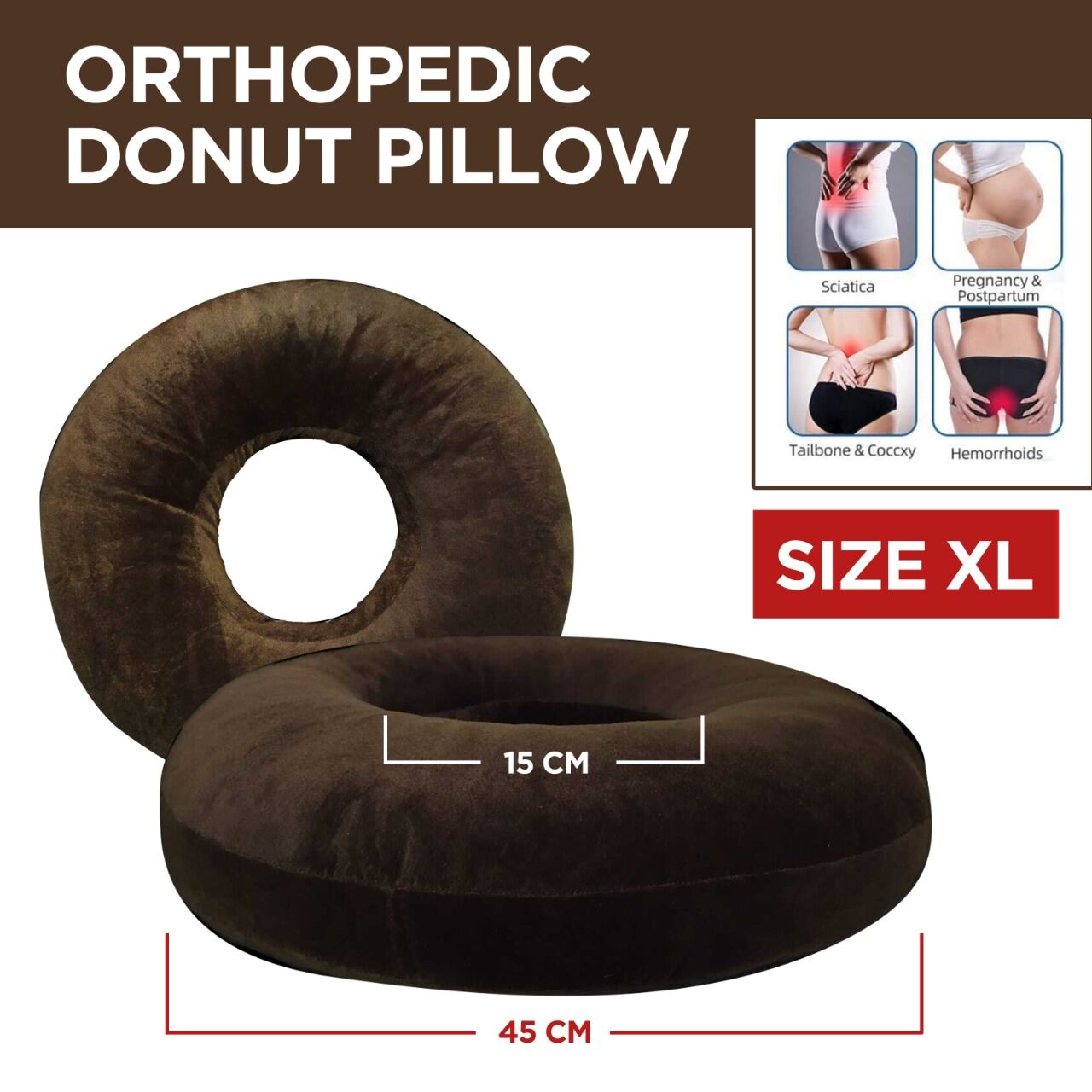 Plain Donut Seat Pillow for Health Orthopedic Spine Cervical Pain Size Large 45cm